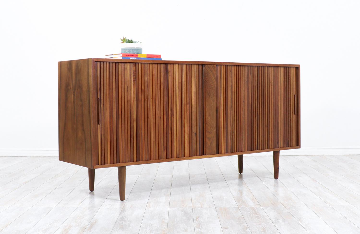 Mid-20th Century Mid-Century Modern Tambour-Door Walnut Credenza