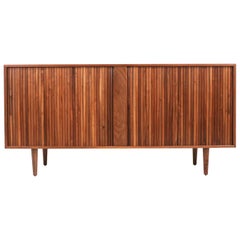 Mid-Century Modern Tambour-Door Walnut Credenza