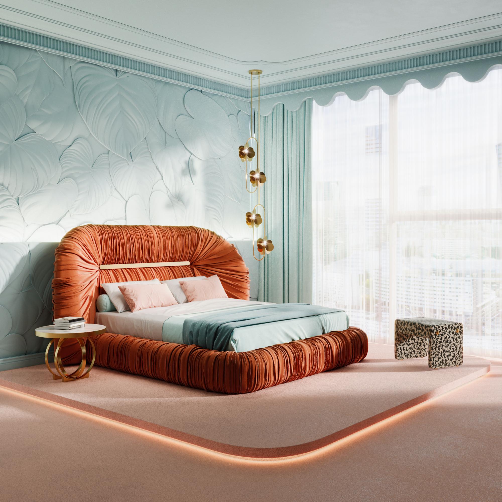 Mid-Century Modern-Inspired Tammi Bed Velvet by Ottiu For Sale 5
