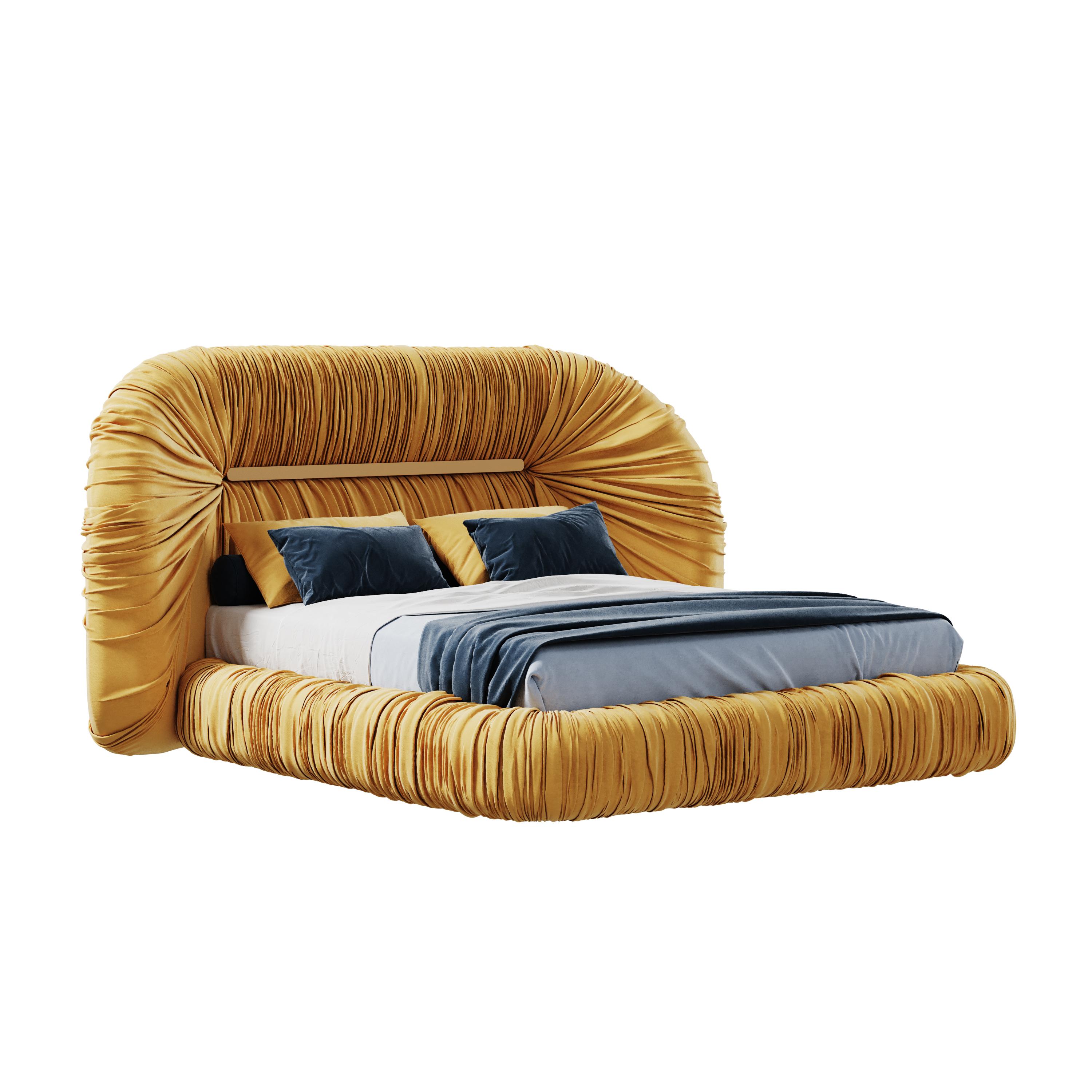 Mid-Century Modern-Inspired Tammi Bed Velvet by Ottiu In New Condition For Sale In RIO TINTO, PT