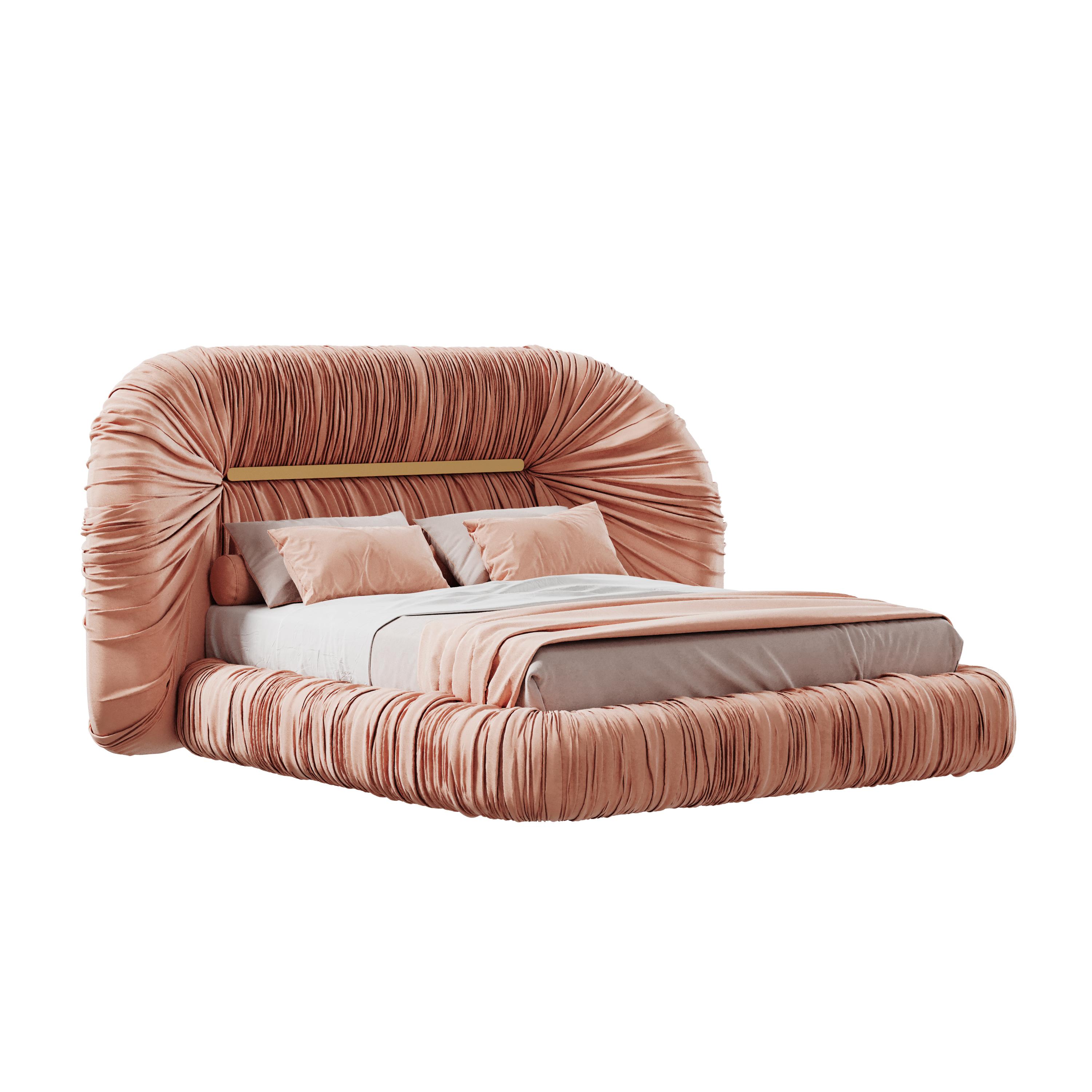 Brass Mid-Century Modern-Inspired Tammi Bed Velvet by Ottiu For Sale