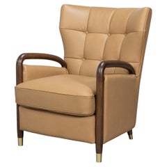 Mid-Century Modern Tan Leather Armchair