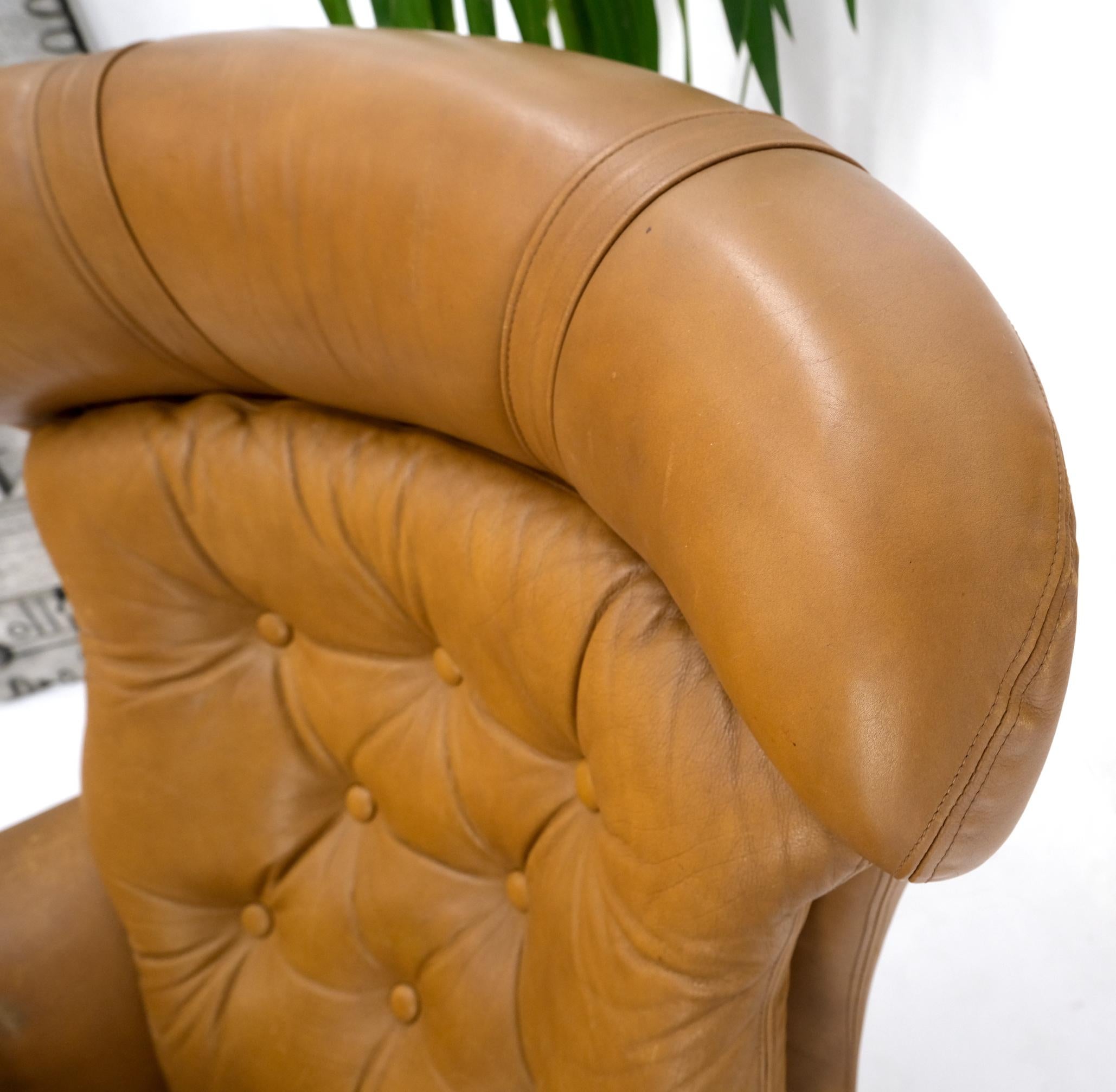 Mid-Century Modern Tan Leather Egg Style Wide Back Lounge Chair & Ottoman For Sale 2