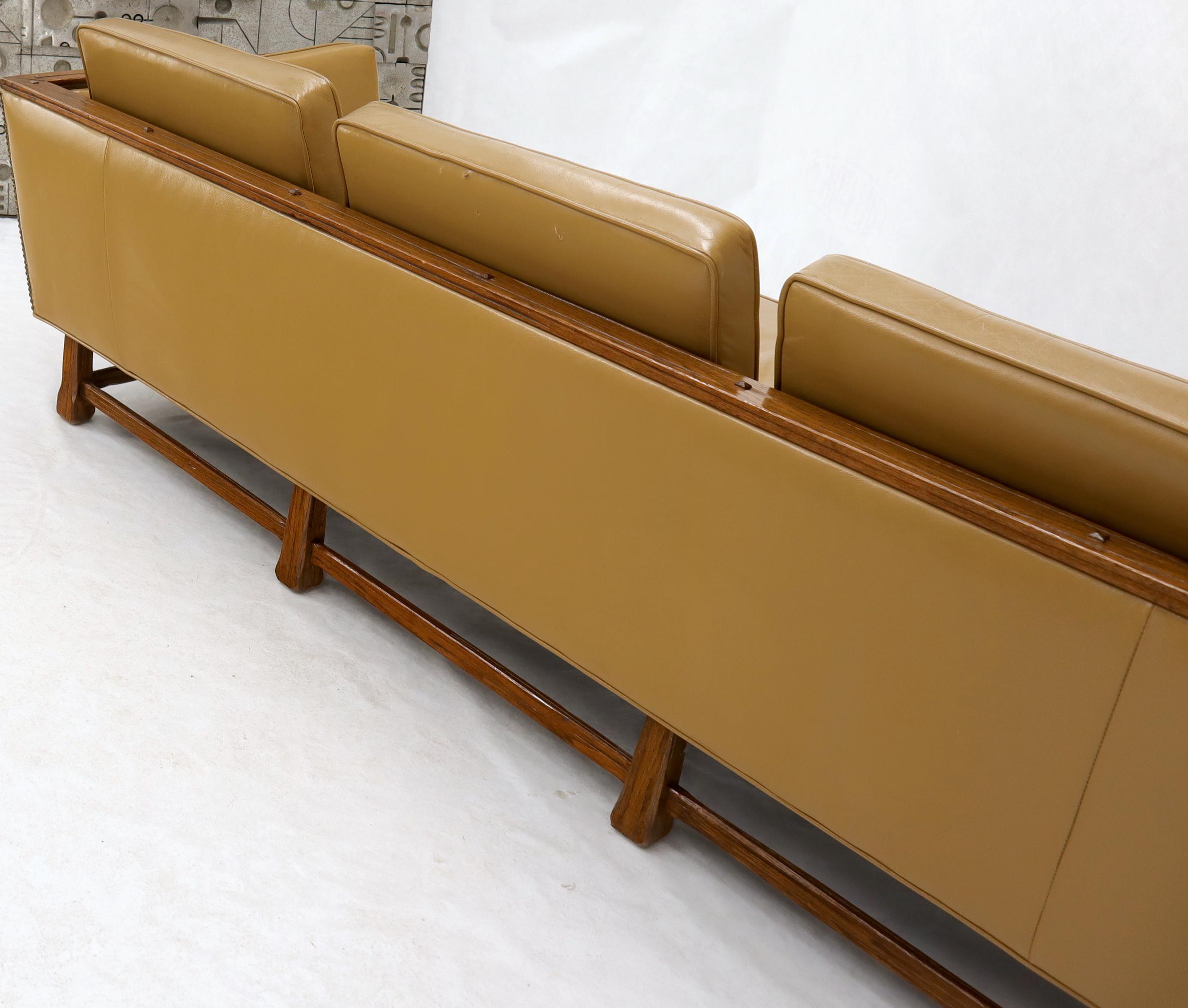 Mid-Century Modern Tan Leather Oak Frame Sofa by Ranch Oak For Sale 4