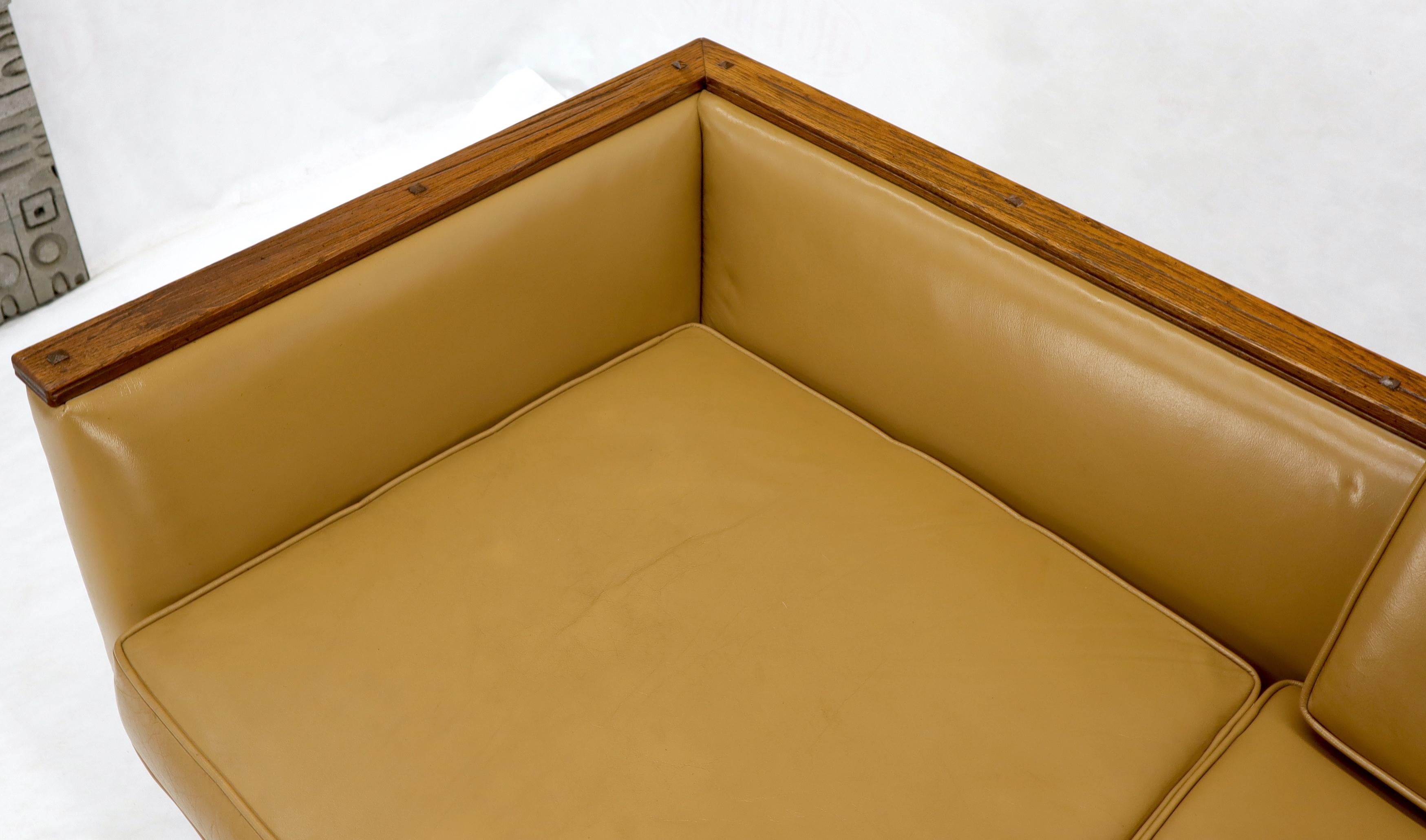 Mid-Century Modern Tan Leather Oak Frame Sofa by Ranch Oak For Sale 1
