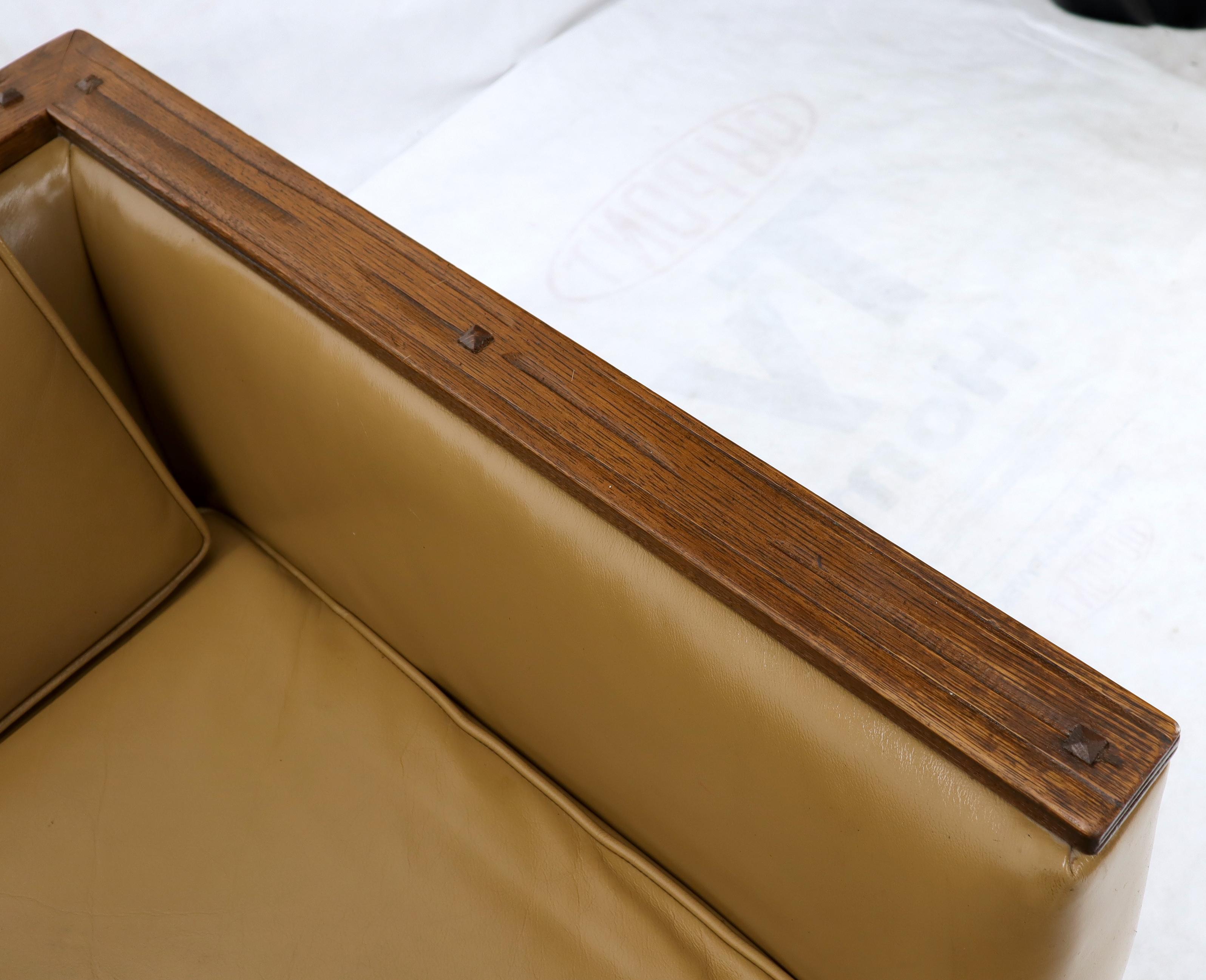 Mid-Century Modern Tan Leather Oak Frame Sofa by Ranch Oak For Sale 2