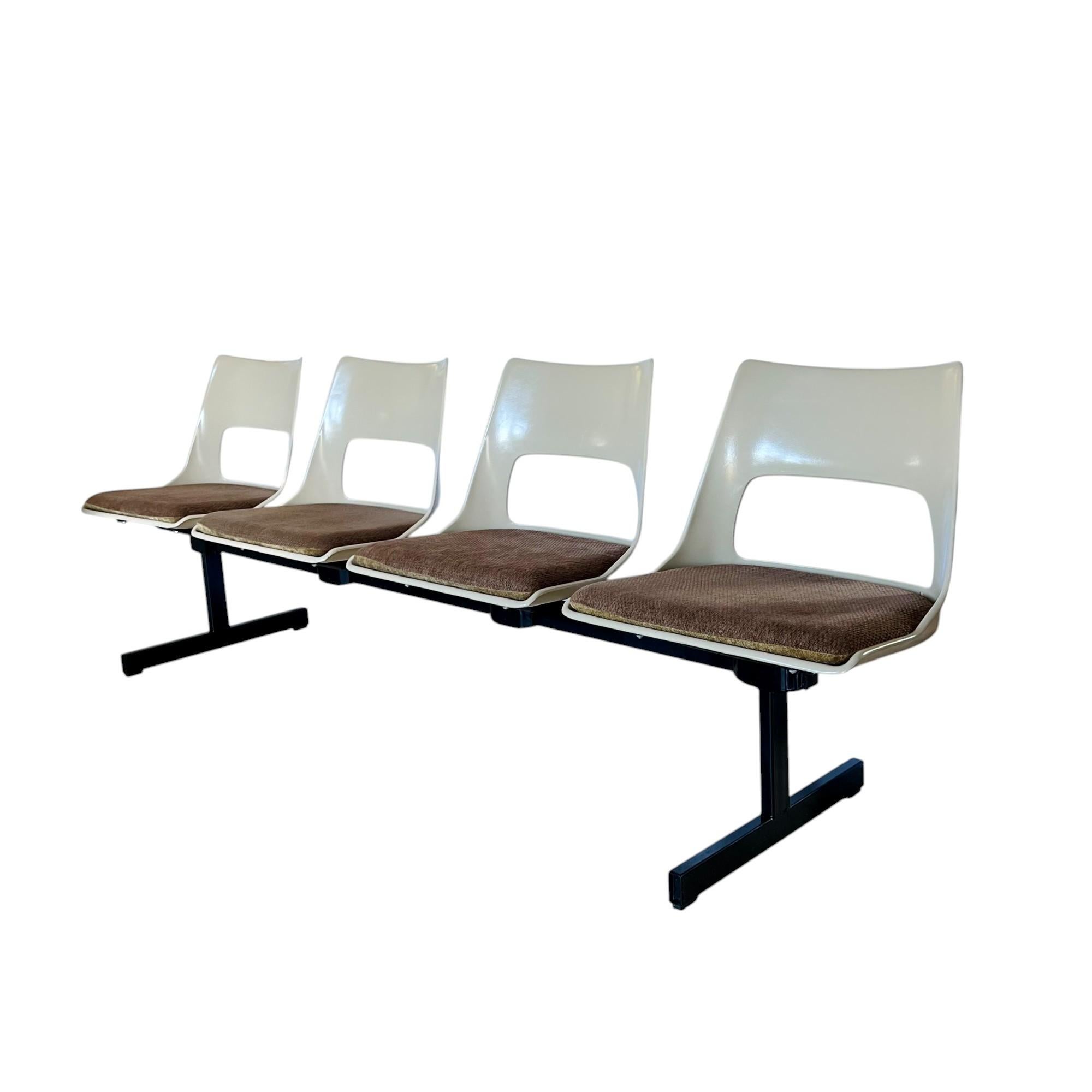 Molded Mid-Century Modern Tandem Four Seat Bench by Krueger