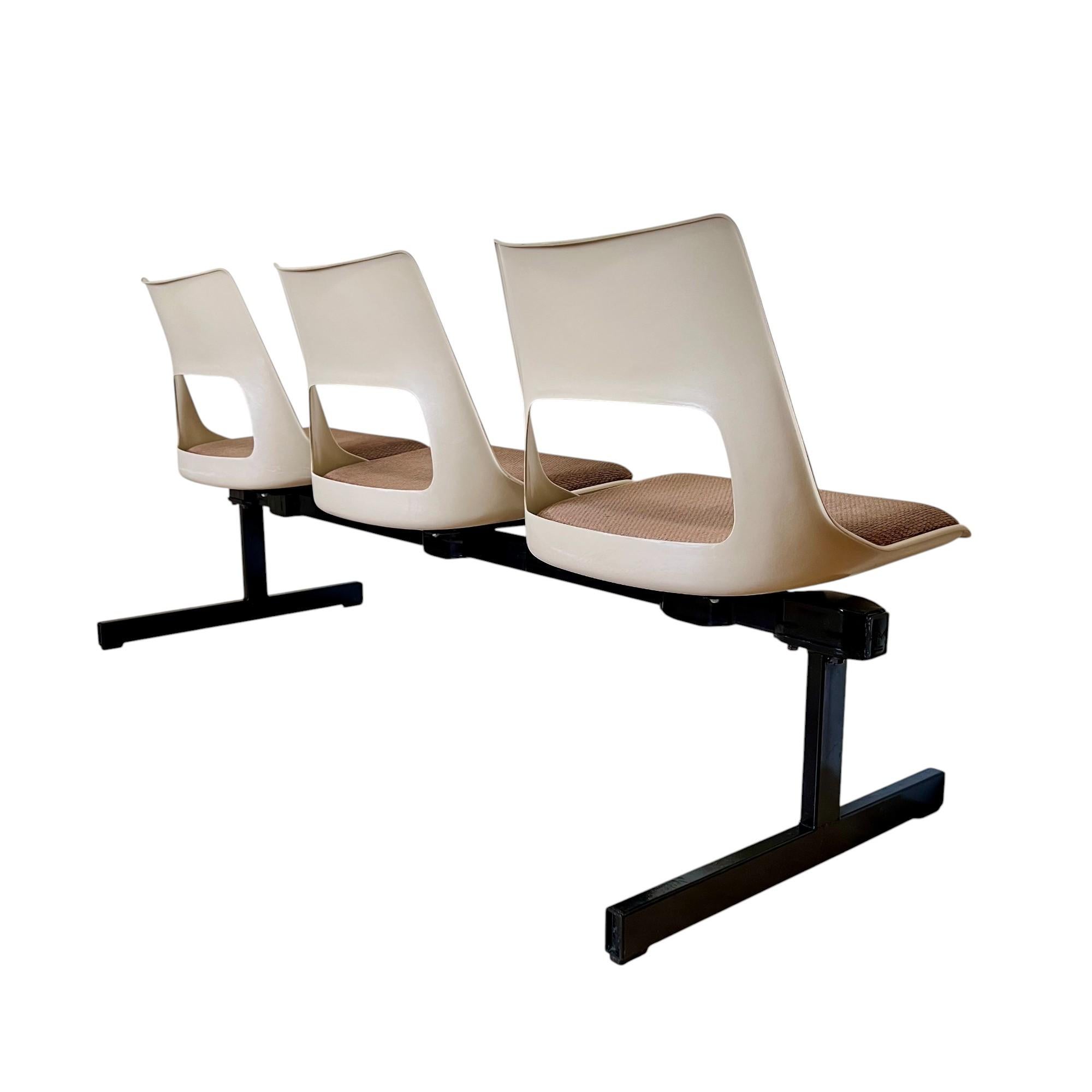 American Mid-Century Modern Tandem Three Seat Bench by Krueger