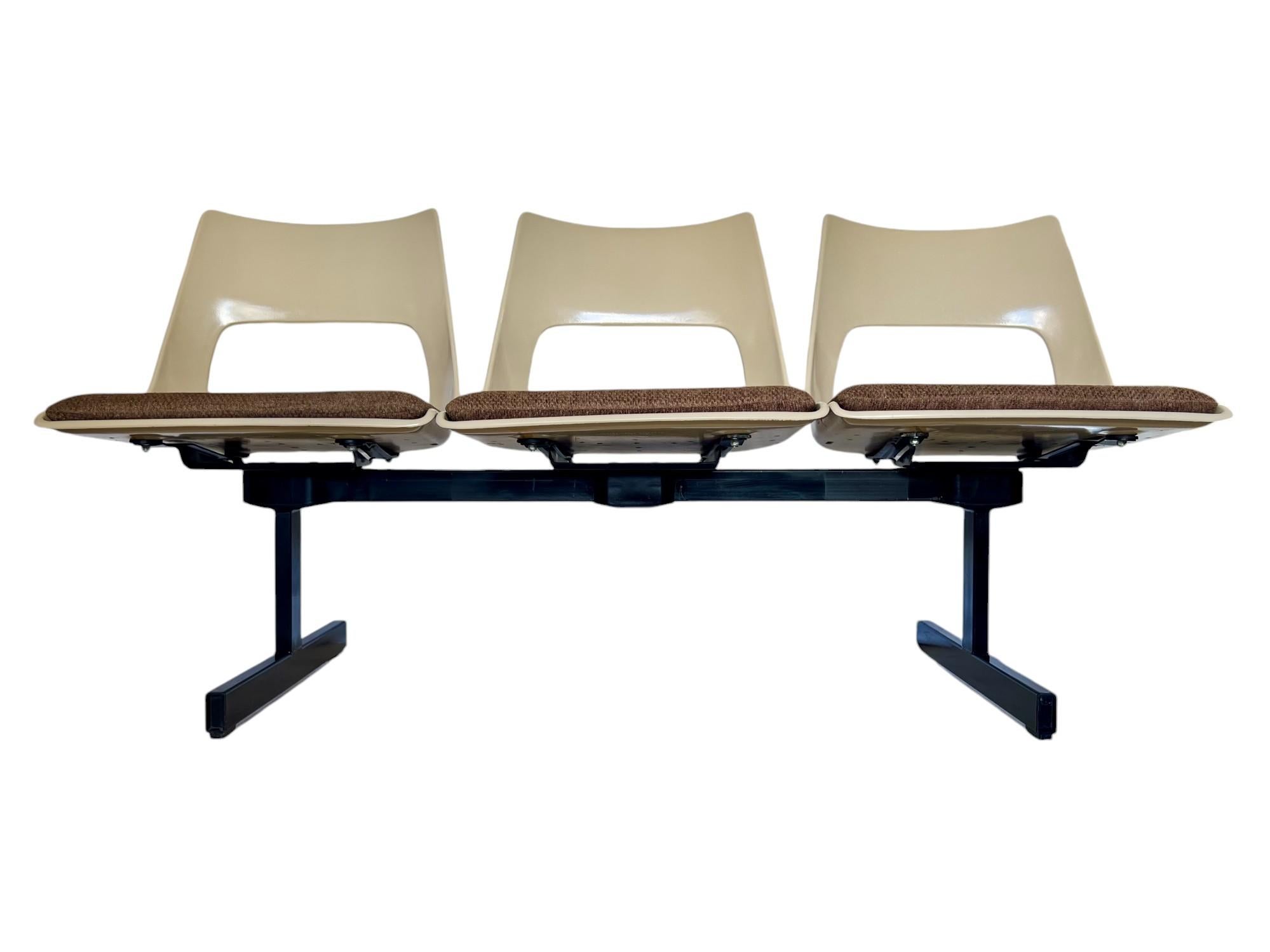 Molded Mid-Century Modern Tandem Three Seat Bench by Krueger