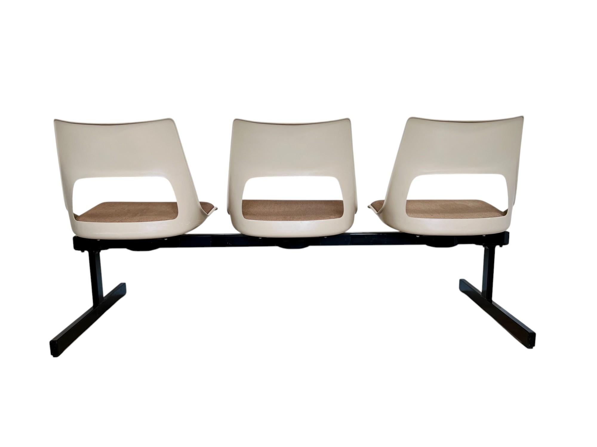 Molded Mid-Century Modern Tandem Three Seat Bench by Krueger