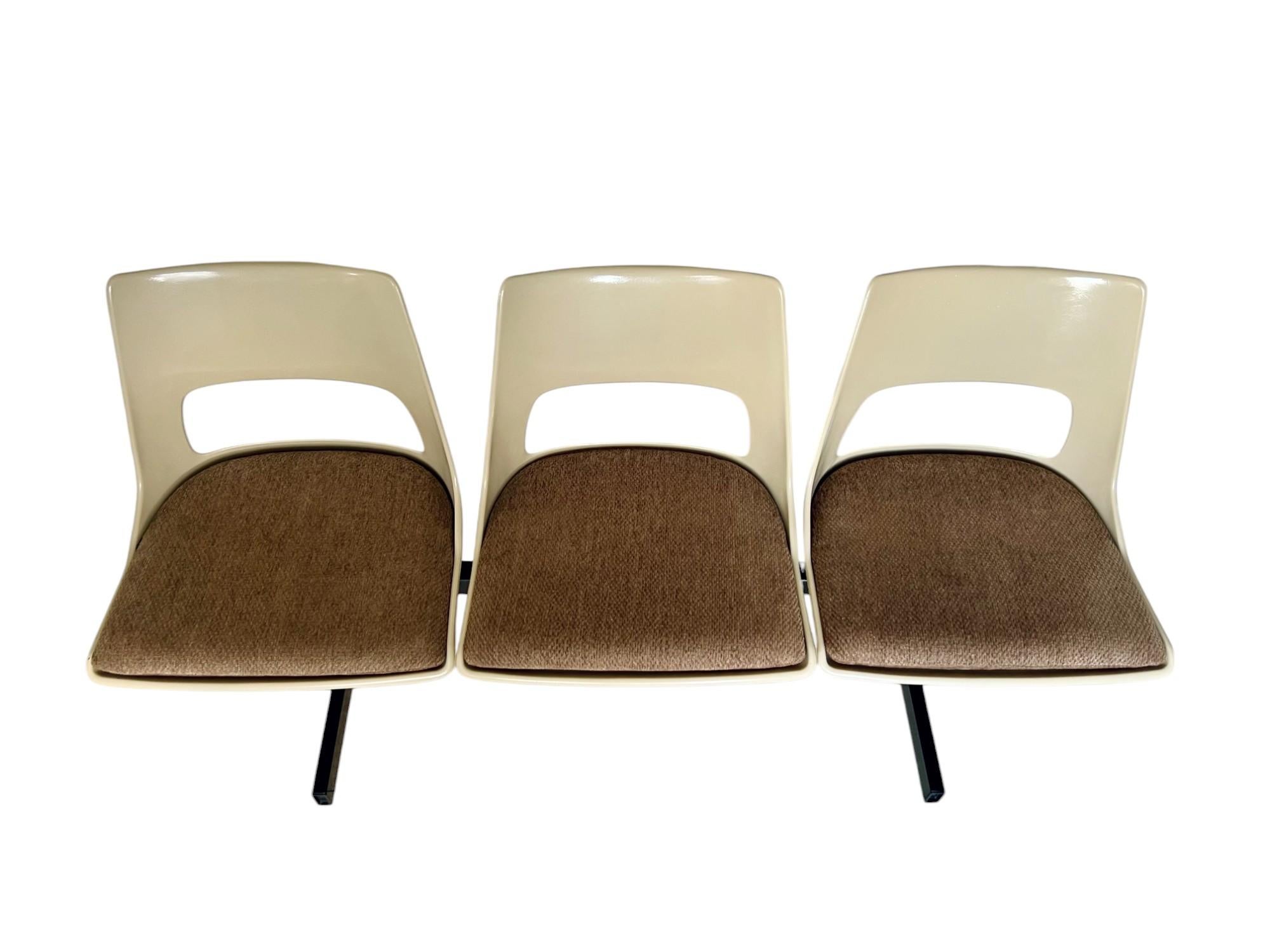 Steel Mid-Century Modern Tandem Three Seat Bench by Krueger