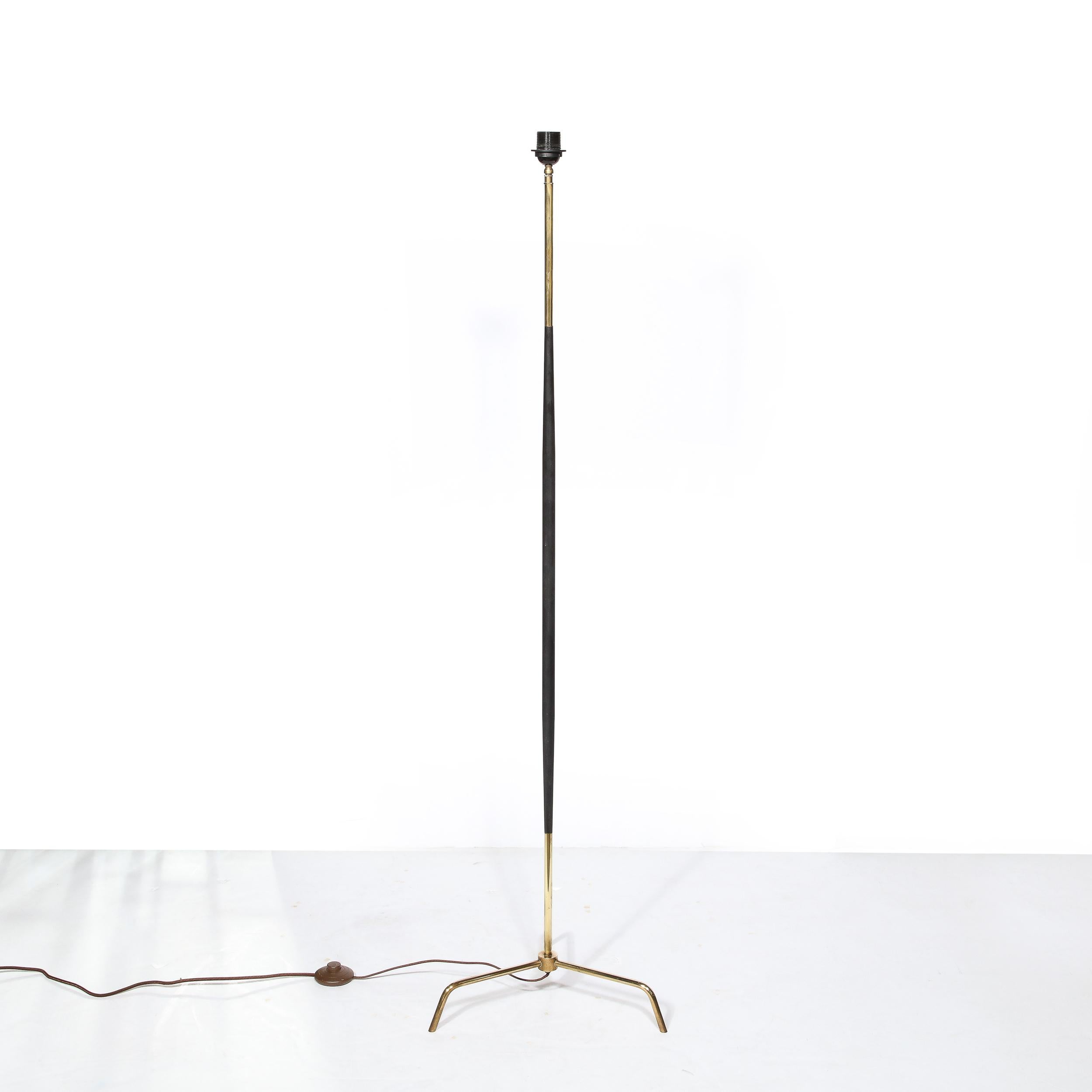 Mid-Century Modern Tapered Floor Lamp in Brass and Black Enamel 5
