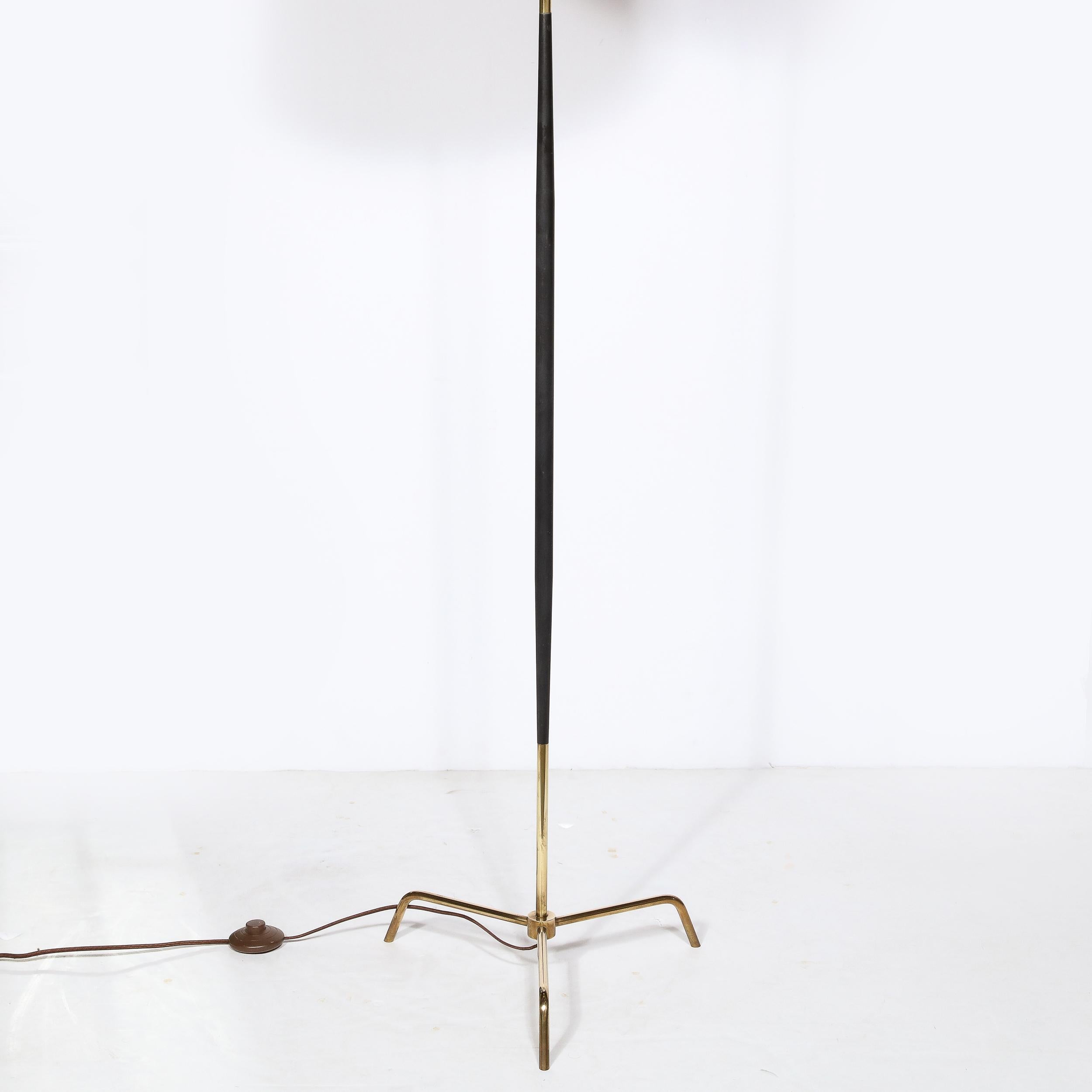 Mid-20th Century Mid-Century Modern Tapered Floor Lamp in Brass and Black Enamel