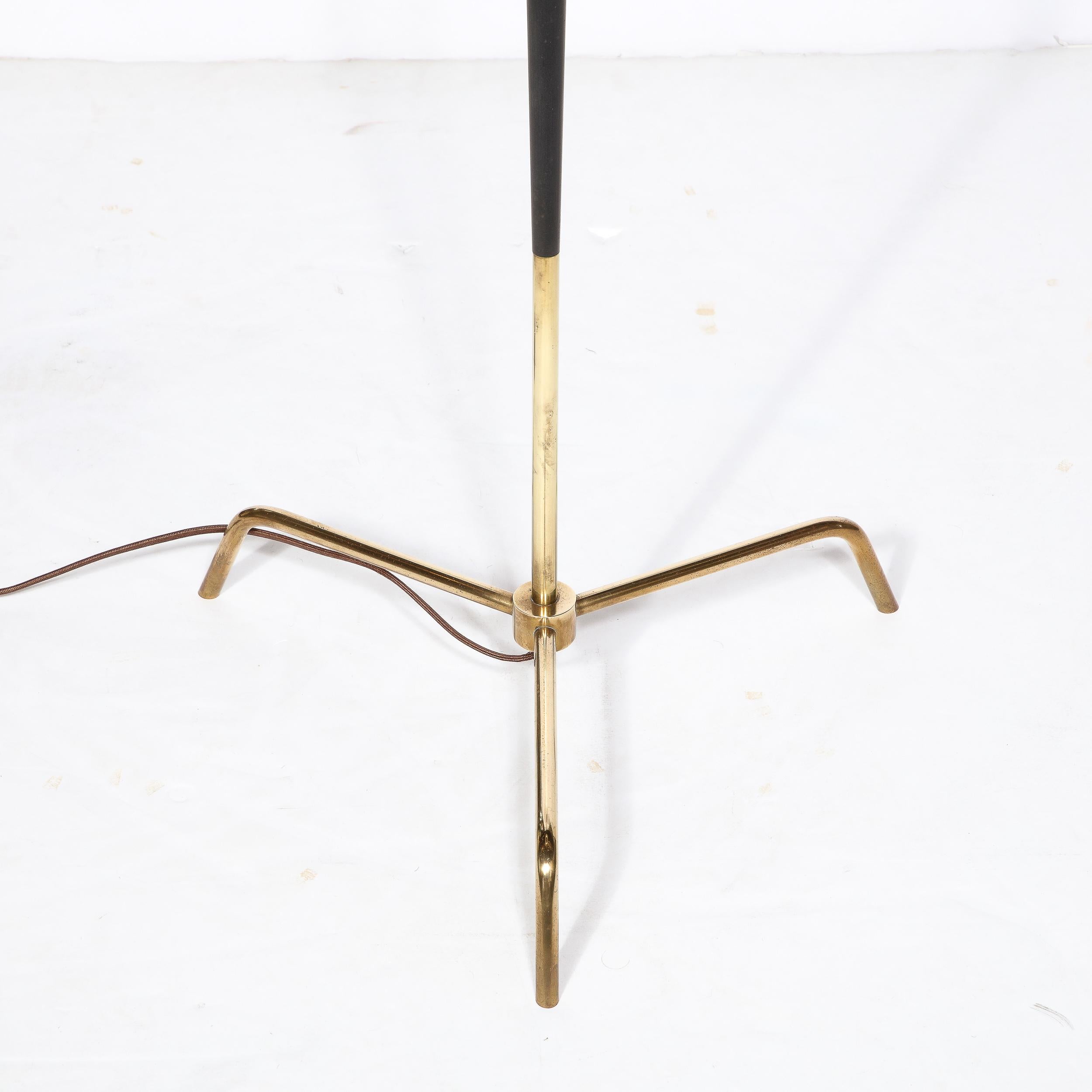 Mid-Century Modern Tapered Floor Lamp in Brass and Black Enamel 1