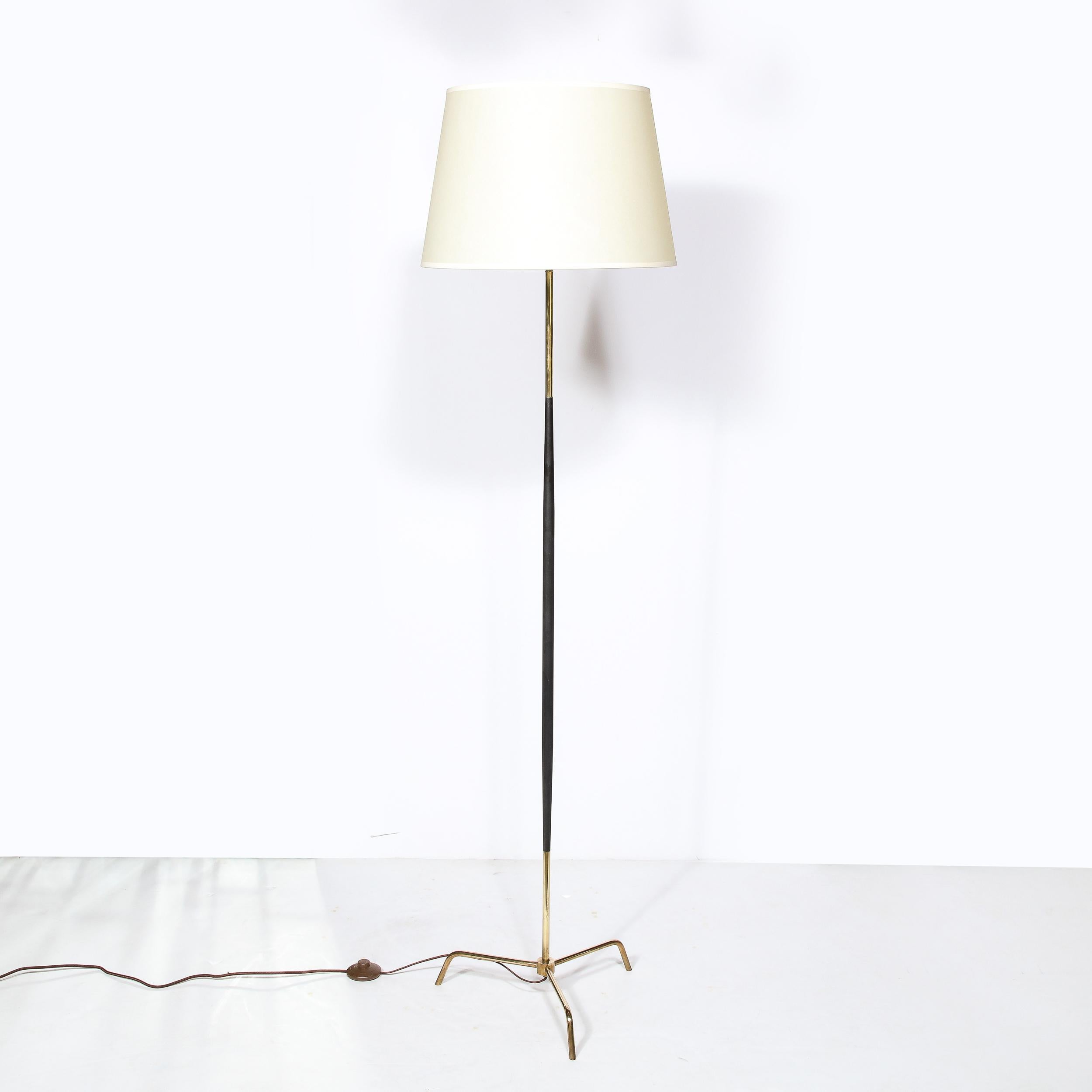 Mid-Century Modern Tapered Floor Lamp in Brass and Black Enamel 3