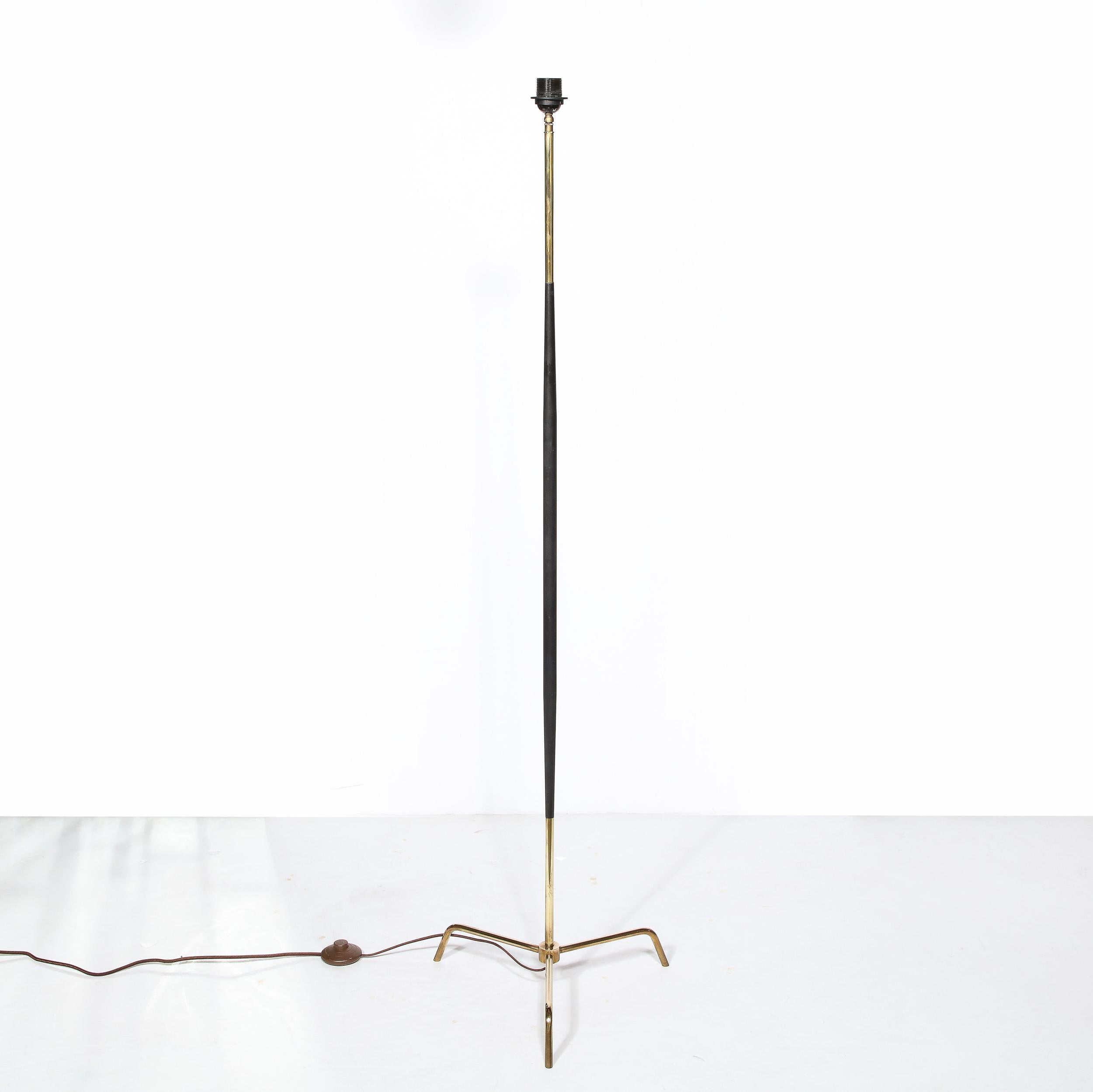 Mid-Century Modern Tapered Floor Lamp in Brass and Black Enamel 4