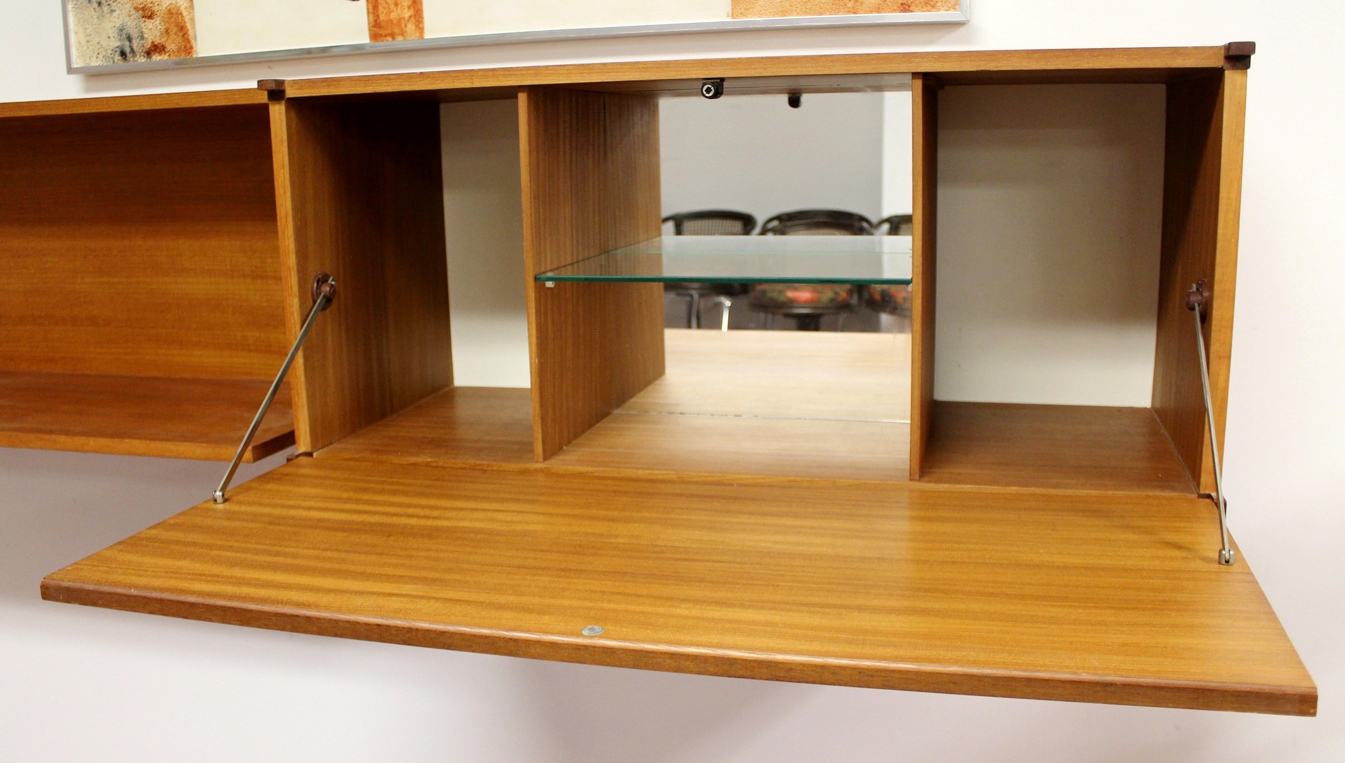 English Mid-Century Modern Tapley Teak Wall Mounted Floating Shelf & Bar Cabinet, 1970s