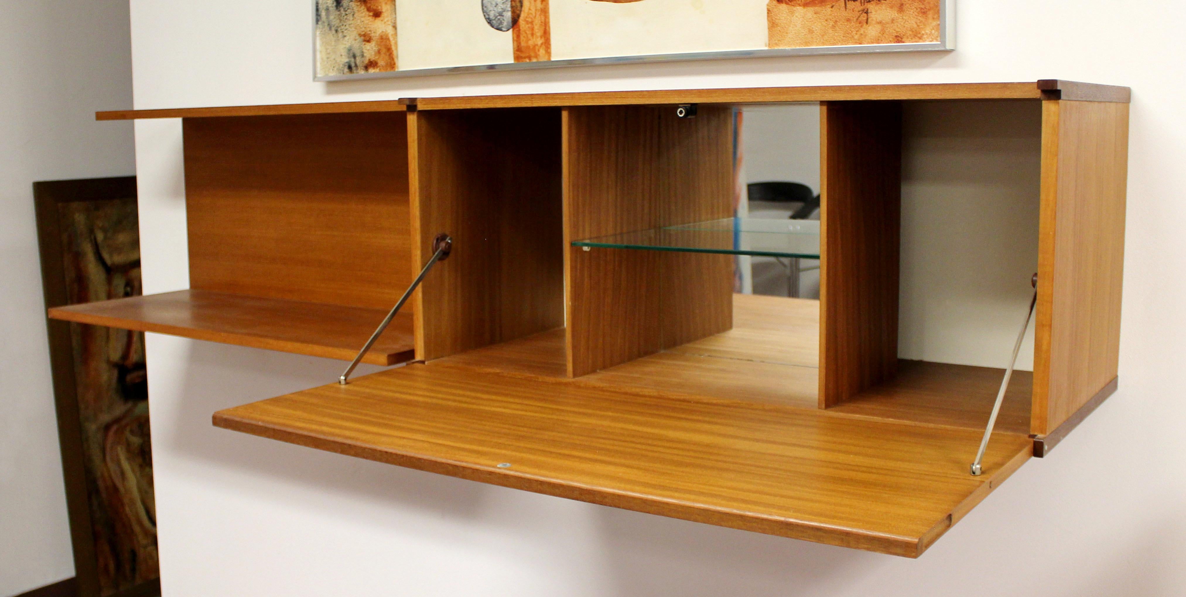 Mid-Century Modern Tapley Teak Wall Mounted Floating Shelf & Bar Cabinet, 1970s In Good Condition In Keego Harbor, MI