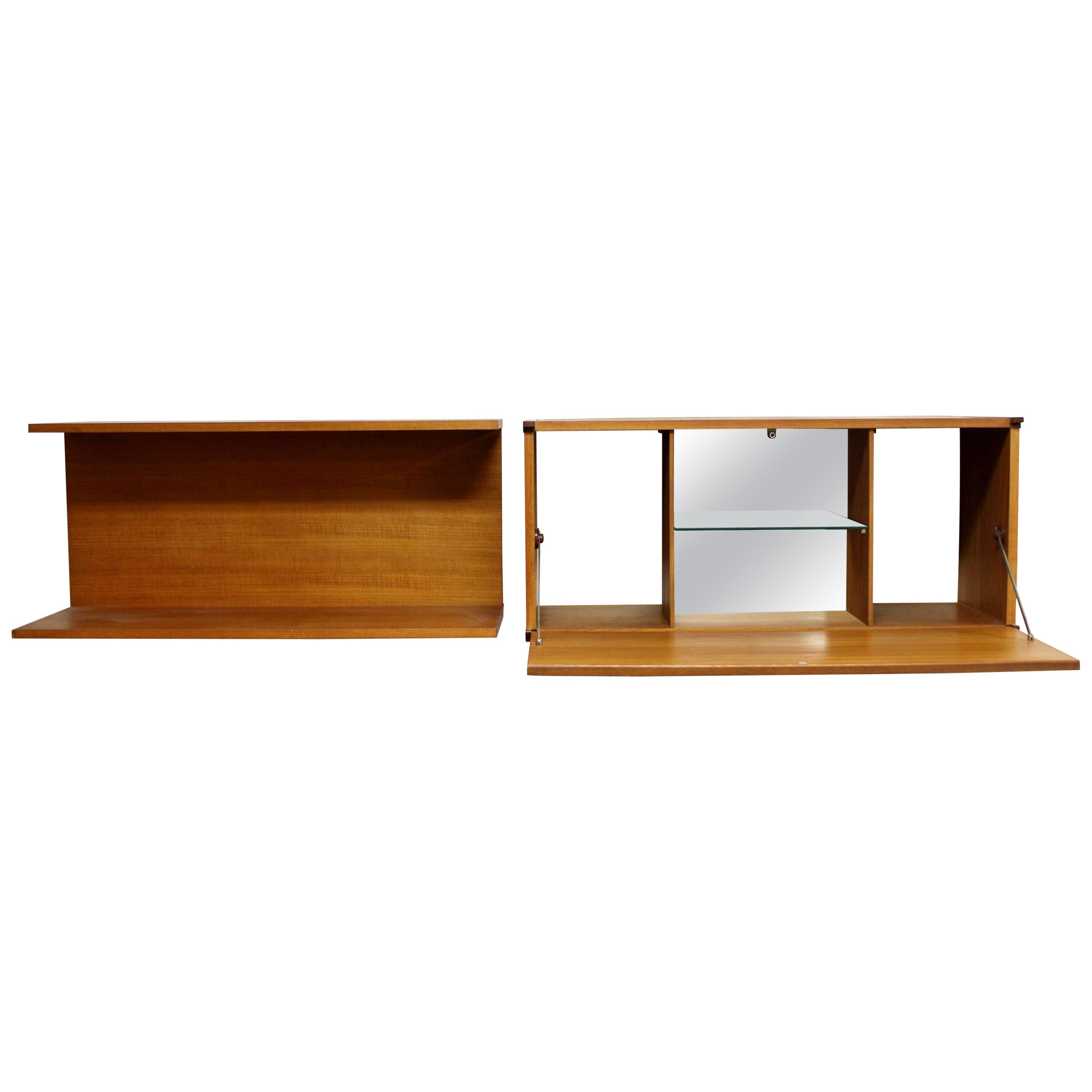 Mid-Century Modern Tapley Teak Wall Mounted Floating Shelf & Bar Cabinet, 1970s