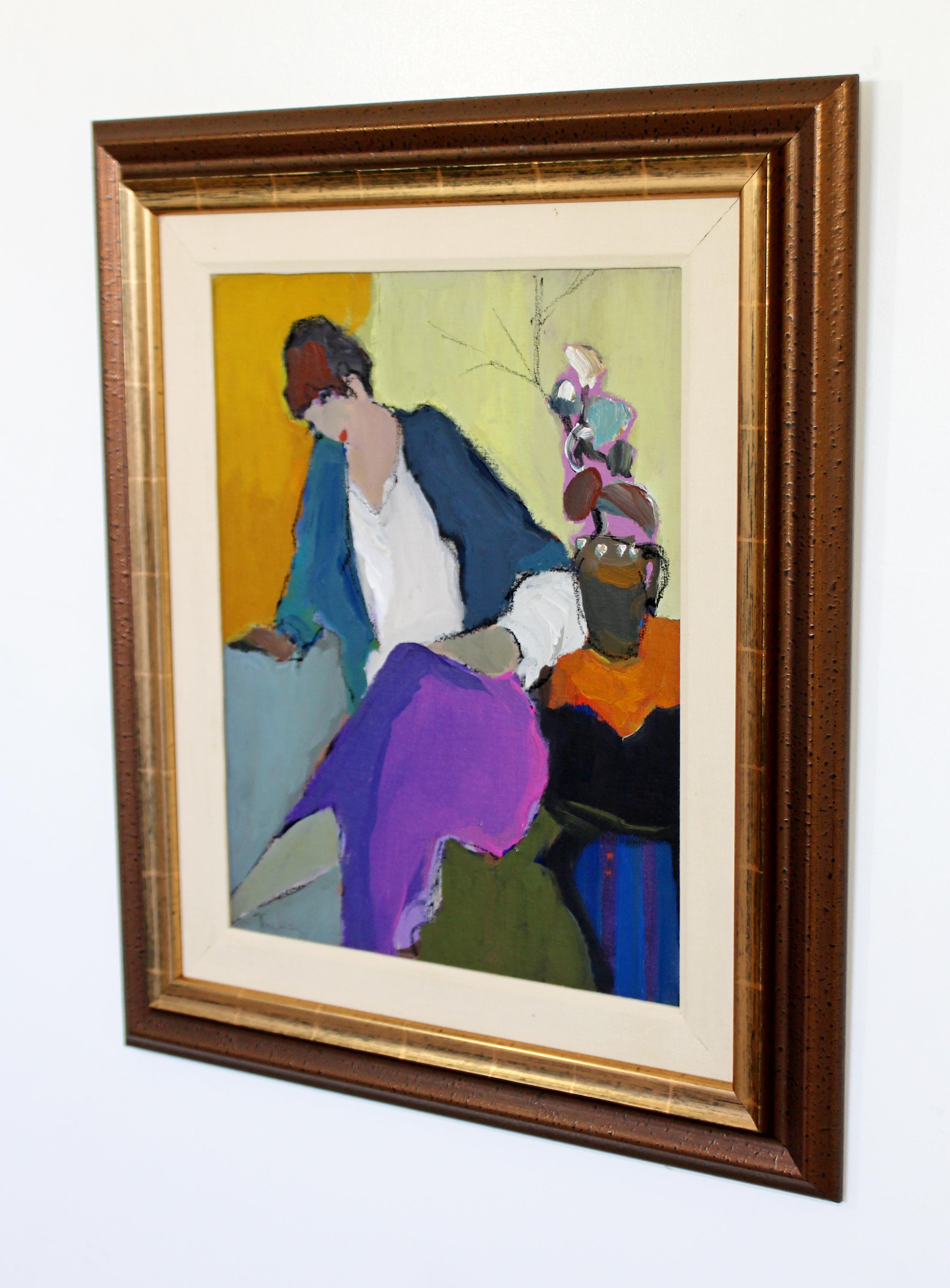 Mid-Century Modern Tarkay Framed Orig Acrylic Painting Women N Purple in Thought In Good Condition In Keego Harbor, MI