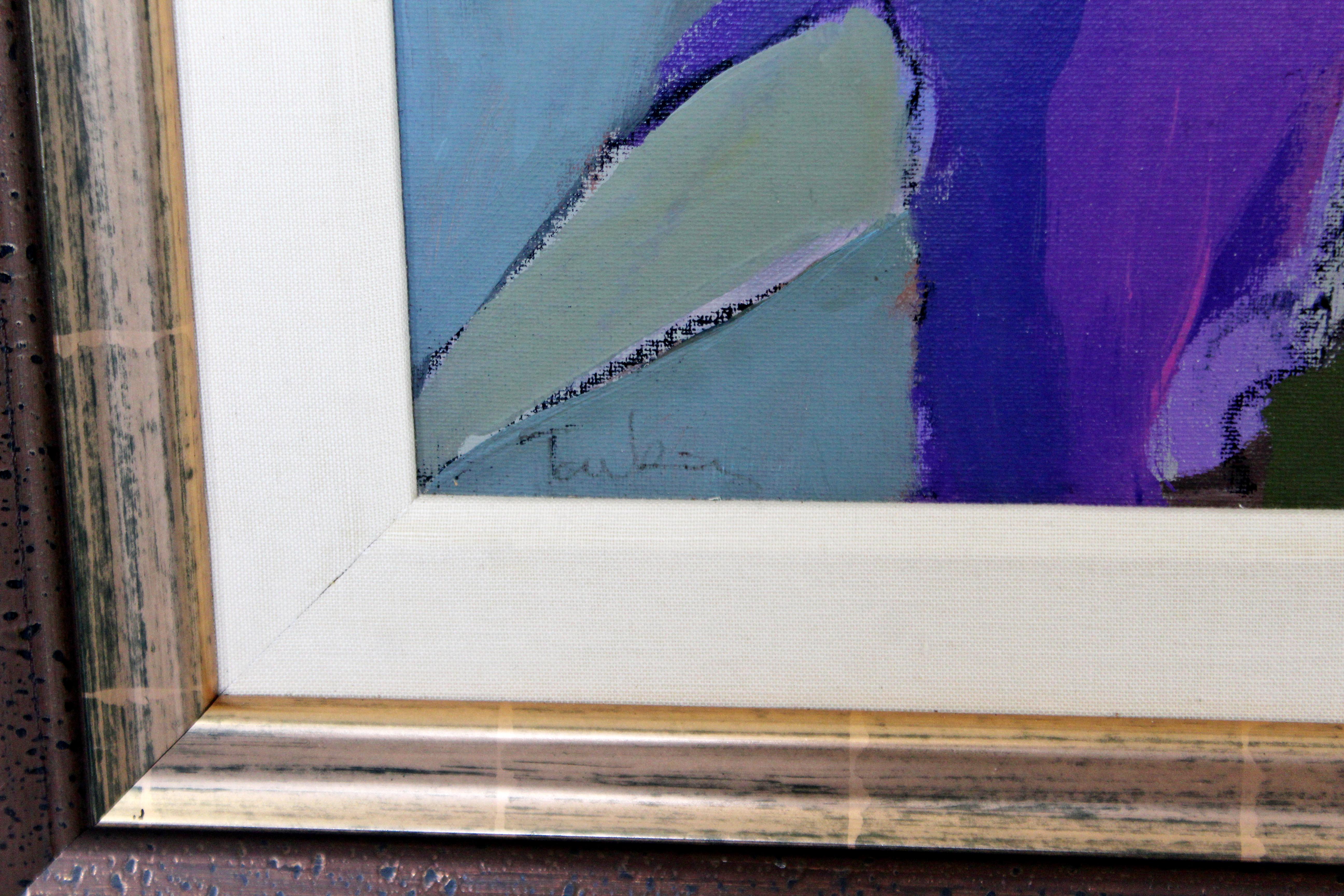 Mid-Century Modern Tarkay Framed Orig Acrylic Painting Women N Purple in Thought 1
