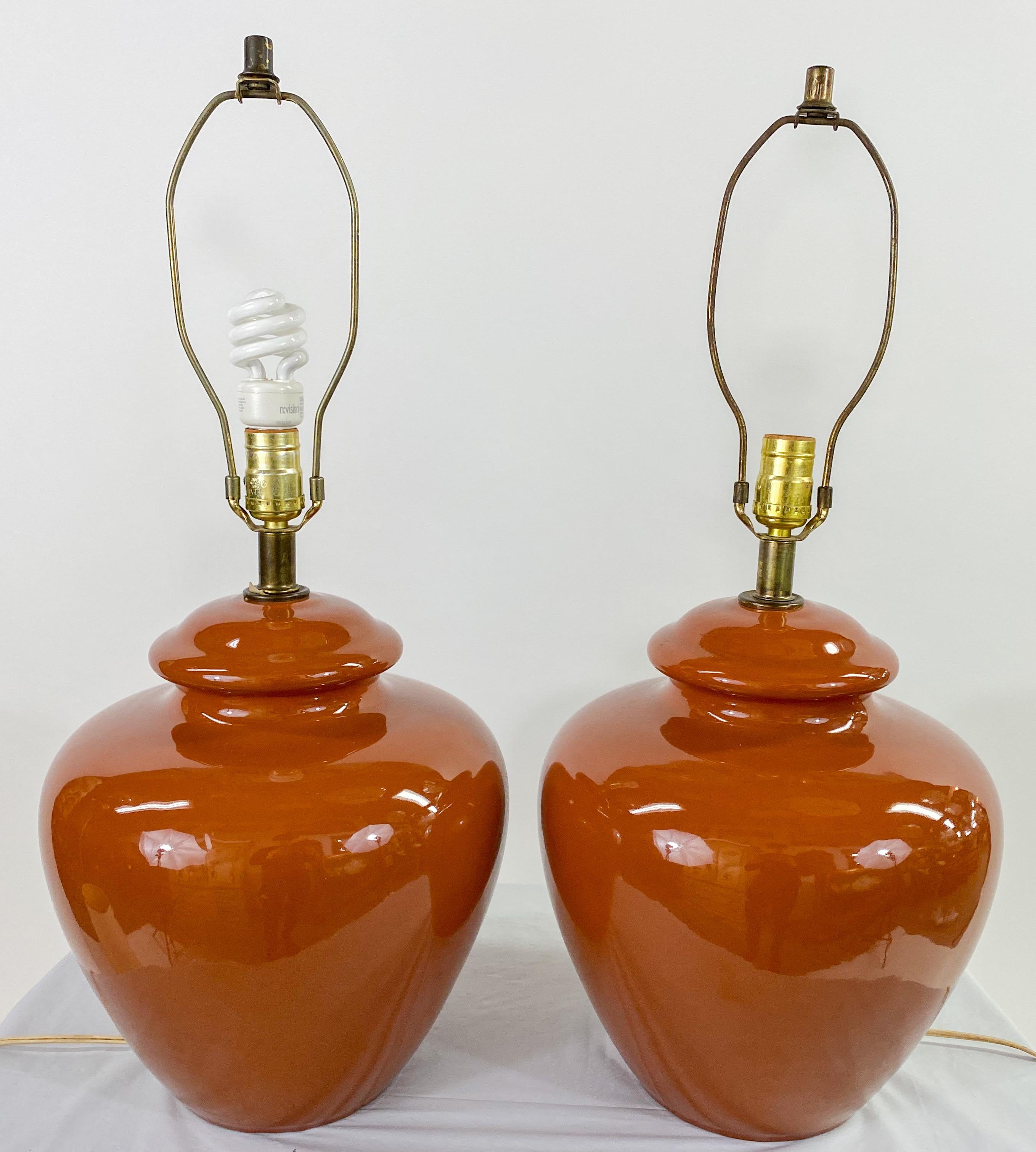 Mid-Century Modern Tawny Brown Ceramic Table Lamp, a Pair 6
