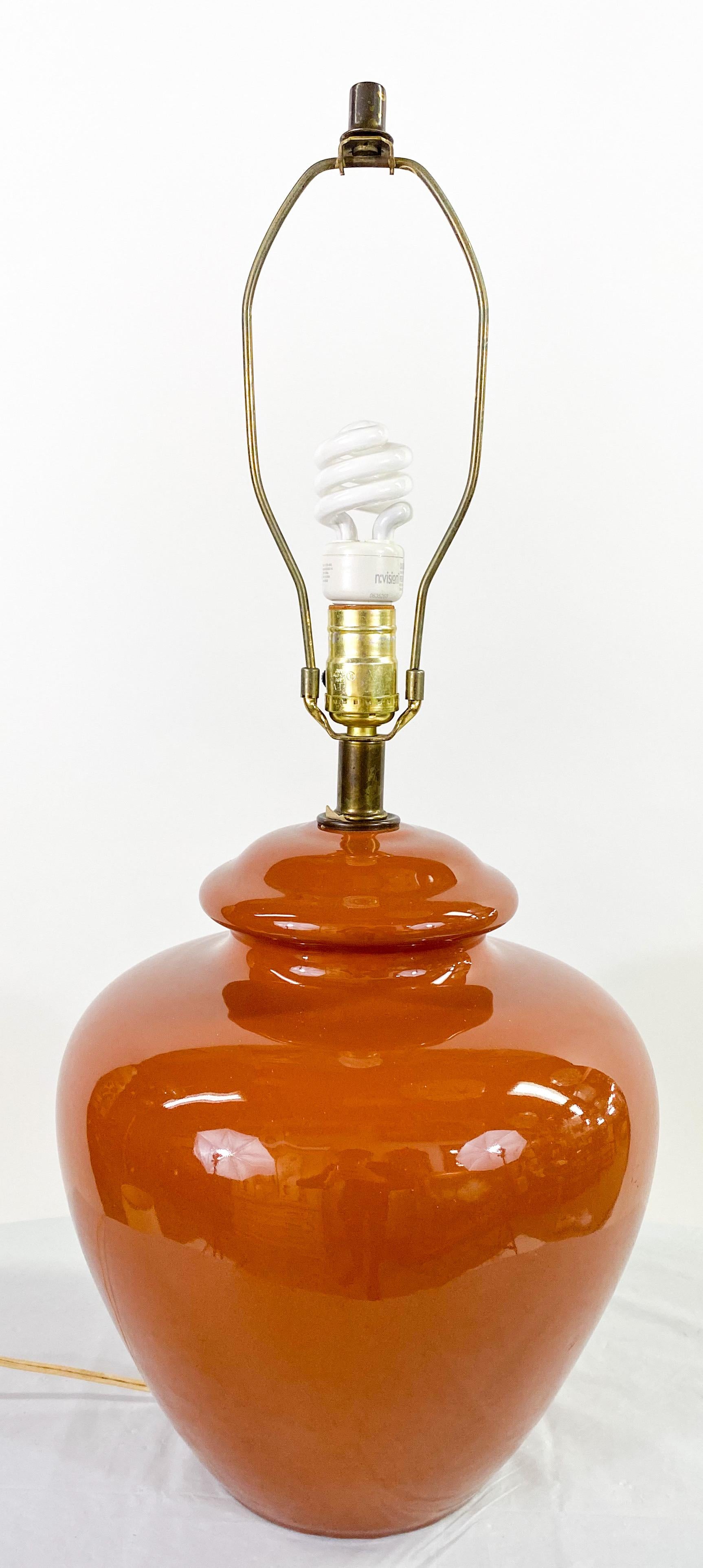 20th Century Mid-Century Modern Tawny Brown Ceramic Table Lamp, a Pair