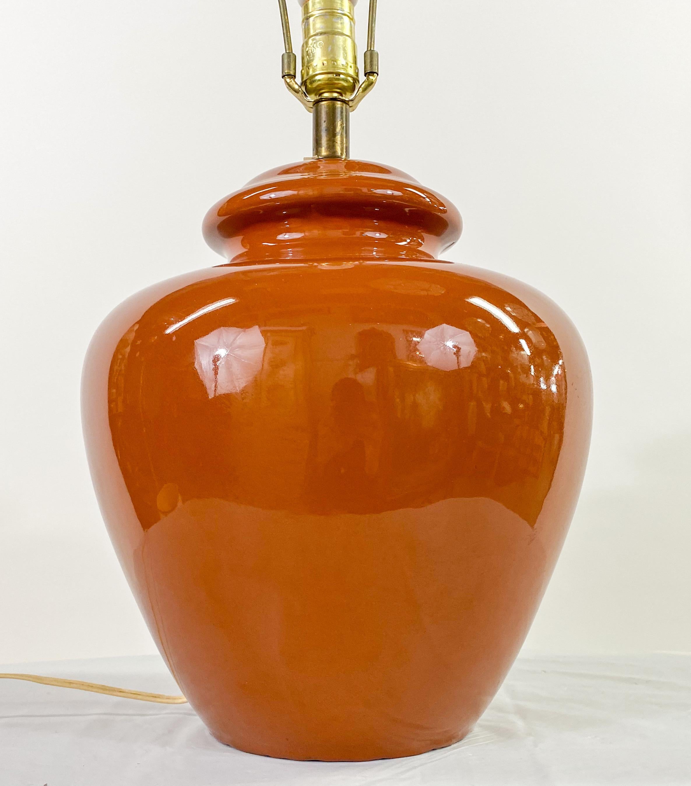 Mid-Century Modern Tawny Brown Ceramic Table Lamp, a Pair 4