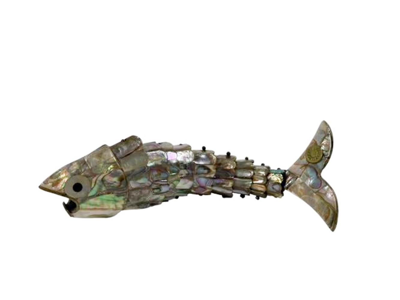 Mexican Mid-Century Modern Taxco Los Castillo Abalone Articulated Fish Bottle Opener