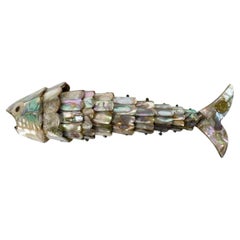 Vintage Mid-Century Modern Taxco Los Castillo Abalone Articulated Fish Bottle Opener