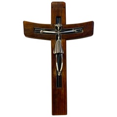 Mid-Century Modern Taxco Sterling and Mahogany Crucifix