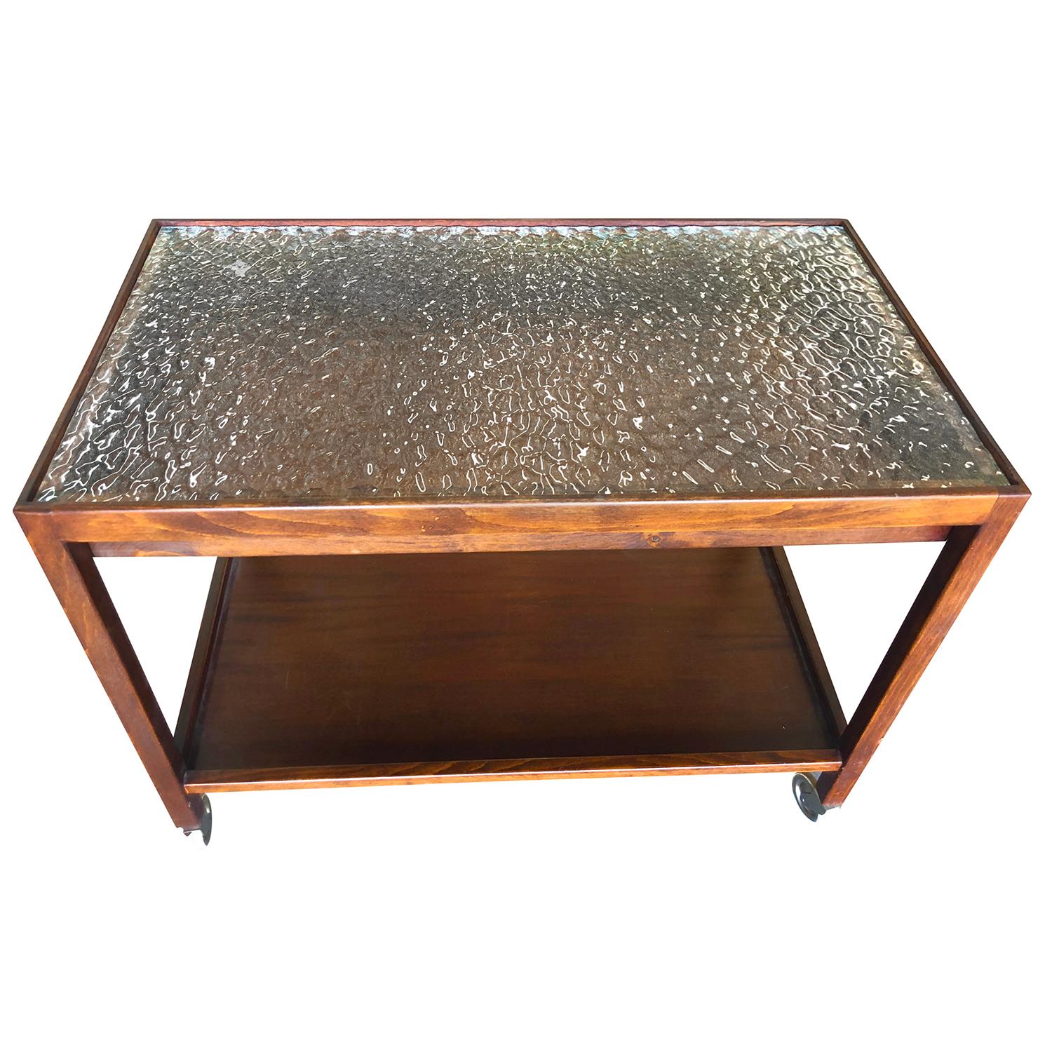 Mid-Century Modern 20th Century Danish Teak Tea Trolley - Vintage Scandinavian Glass Coffee Table For Sale