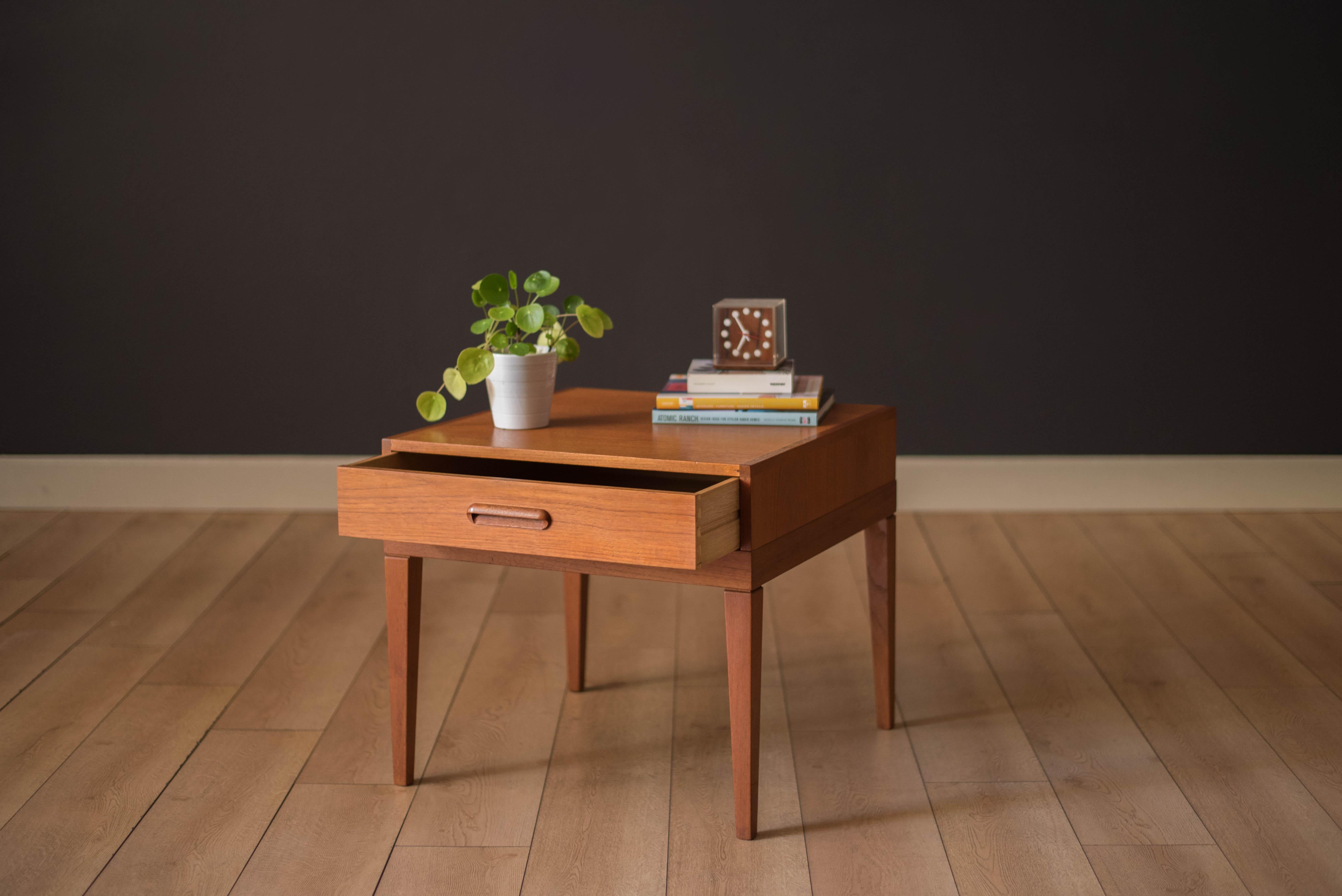 Scandinavian Modern Mid Century Modern Teak Accent Square End Table with Storage Drawer