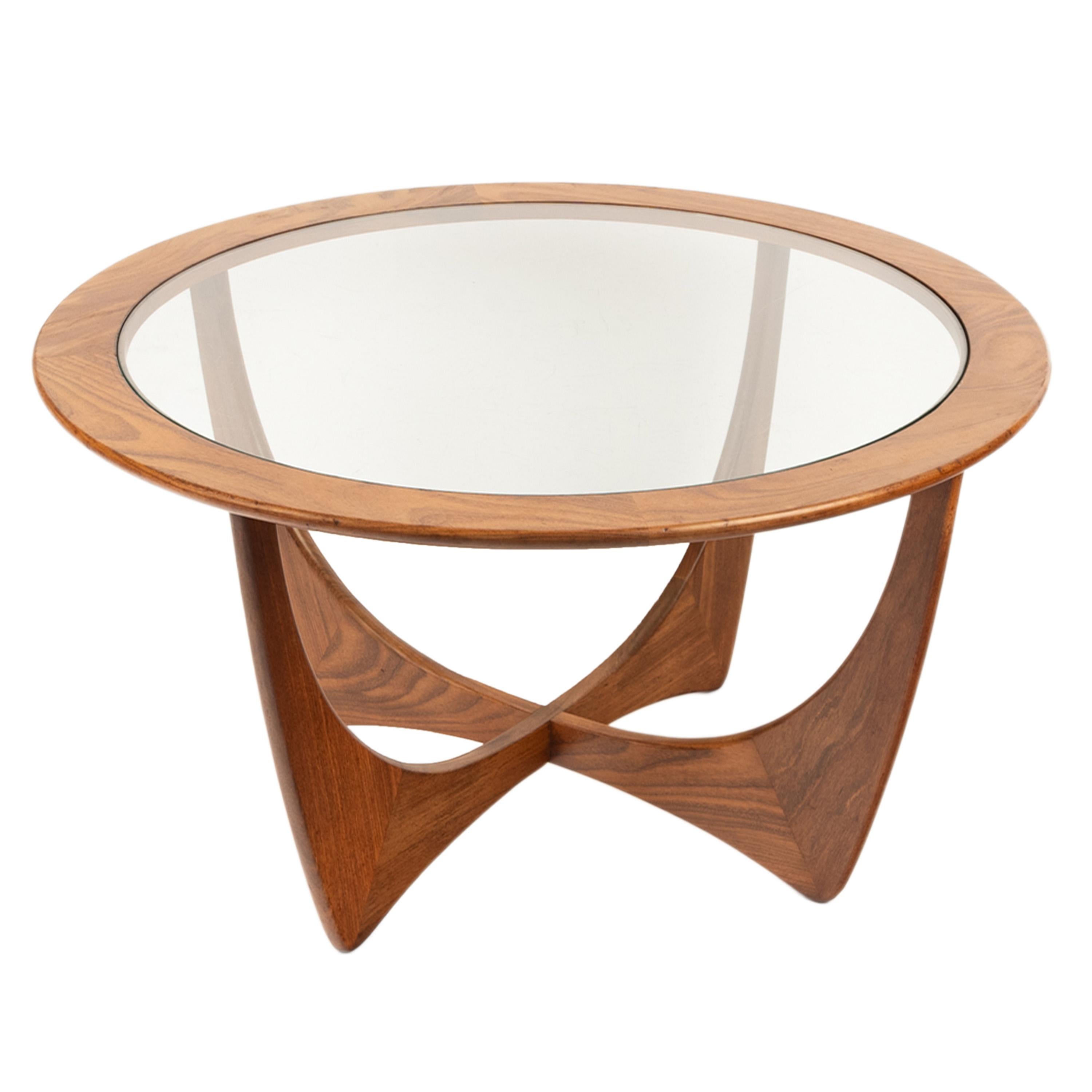 Glass Mid Century Modern Teak Afromosia Wood Astro Rocket Coffee Table by G Plan 1965 For Sale