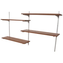 Mid-Century Modern Teak & Aluminum Wall Unit Shelving Teak & Aluminum