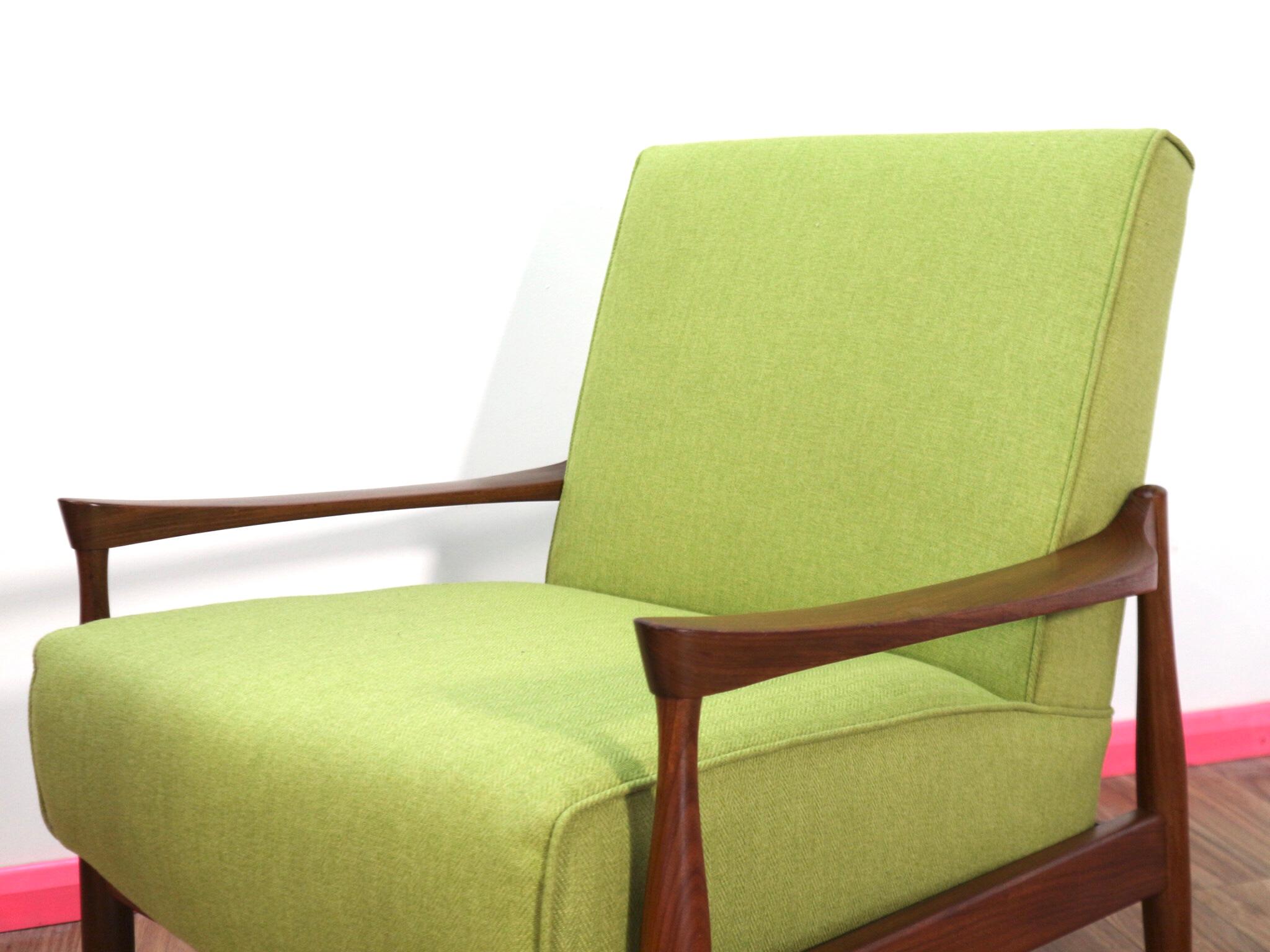 This gorgeous lounge chair is part of the Danish Kofod Larsen designed range for G Plan. The frame is made form teak and afromosia to give the wood a deep grain which really makes this chair stand out in a room. The chair has been recently