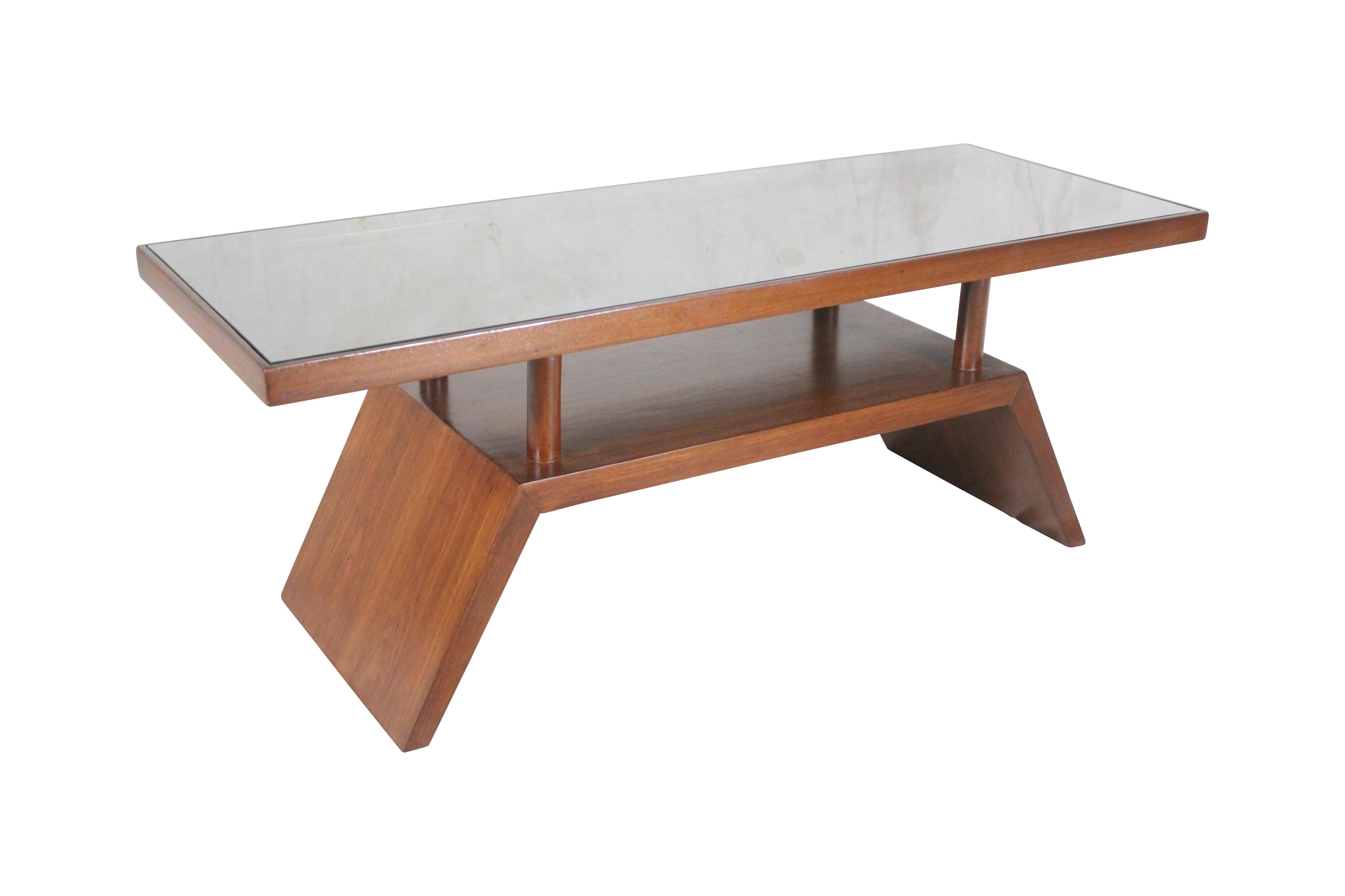 Mid-Century Modern Teak and Black Glass Coffee Table 2