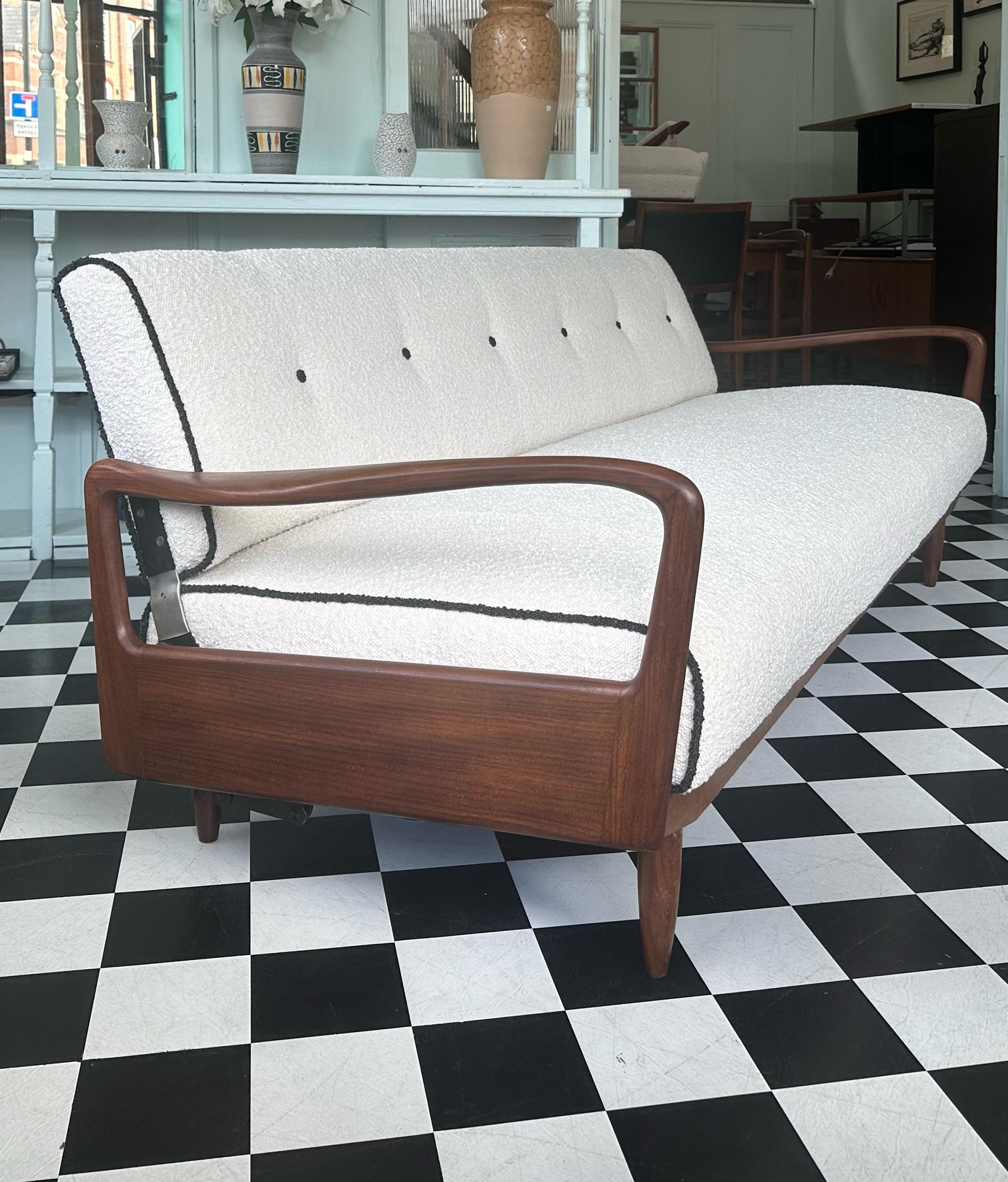 Mid Century Modern Teak and Boucle Sofa Bed by Greaves and Thomas In Good Condition In London, GB