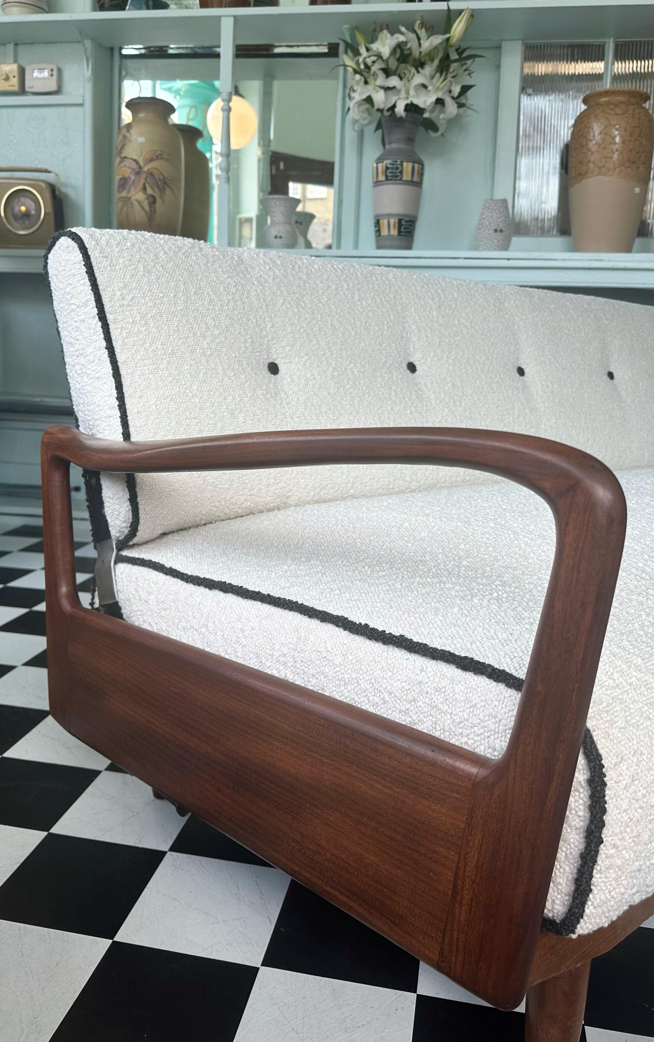 Mid Century Modern Teak and Boucle Sofa Bed by Greaves and Thomas 1