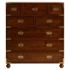 Mid-Century Modern Teak and Brass Campaign Chest with Eight Drawers, England