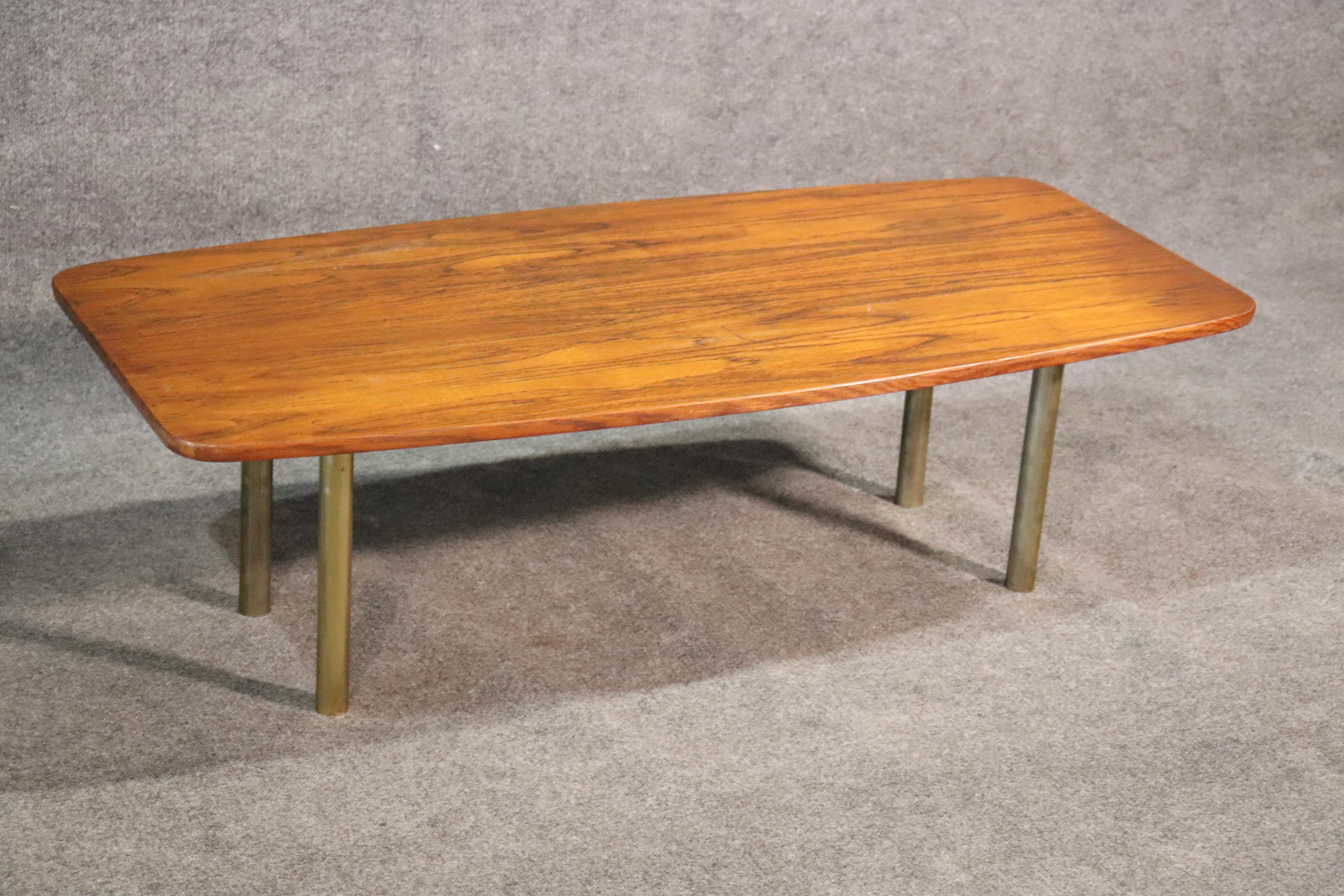 Mid-Century Modern Teak and Brass Hugo Troeds Swedish Coffee Table, circa 1950 In Good Condition In Swedesboro, NJ