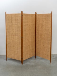 Mid-Century Modern Teak and Cane Three Panel Folding Screen, Denmark, 1960s