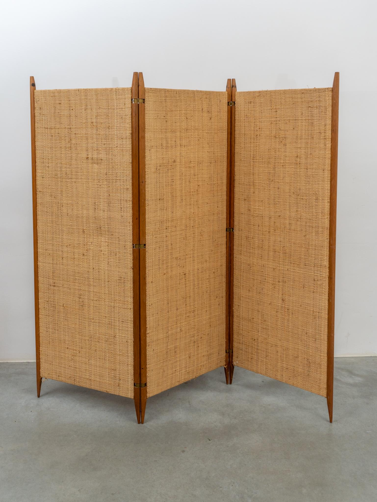 Scandinavian Modern Mid-Century Modern Teak and Cane Three Panel Folding Screen, Denmark, 1960s