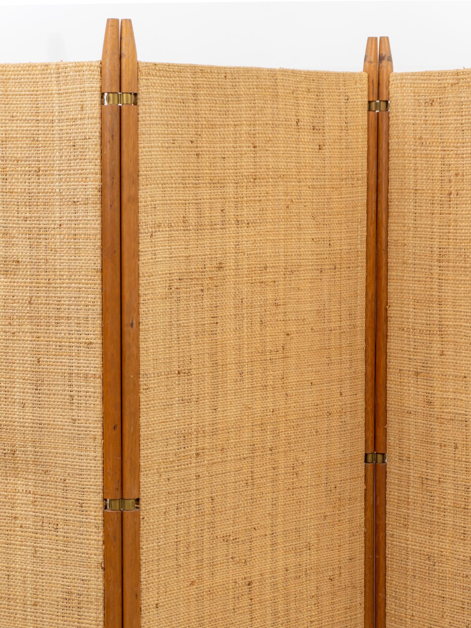 Danish Mid-Century Modern Teak and Cane Three Panel Folding Screen, Denmark, 1960s