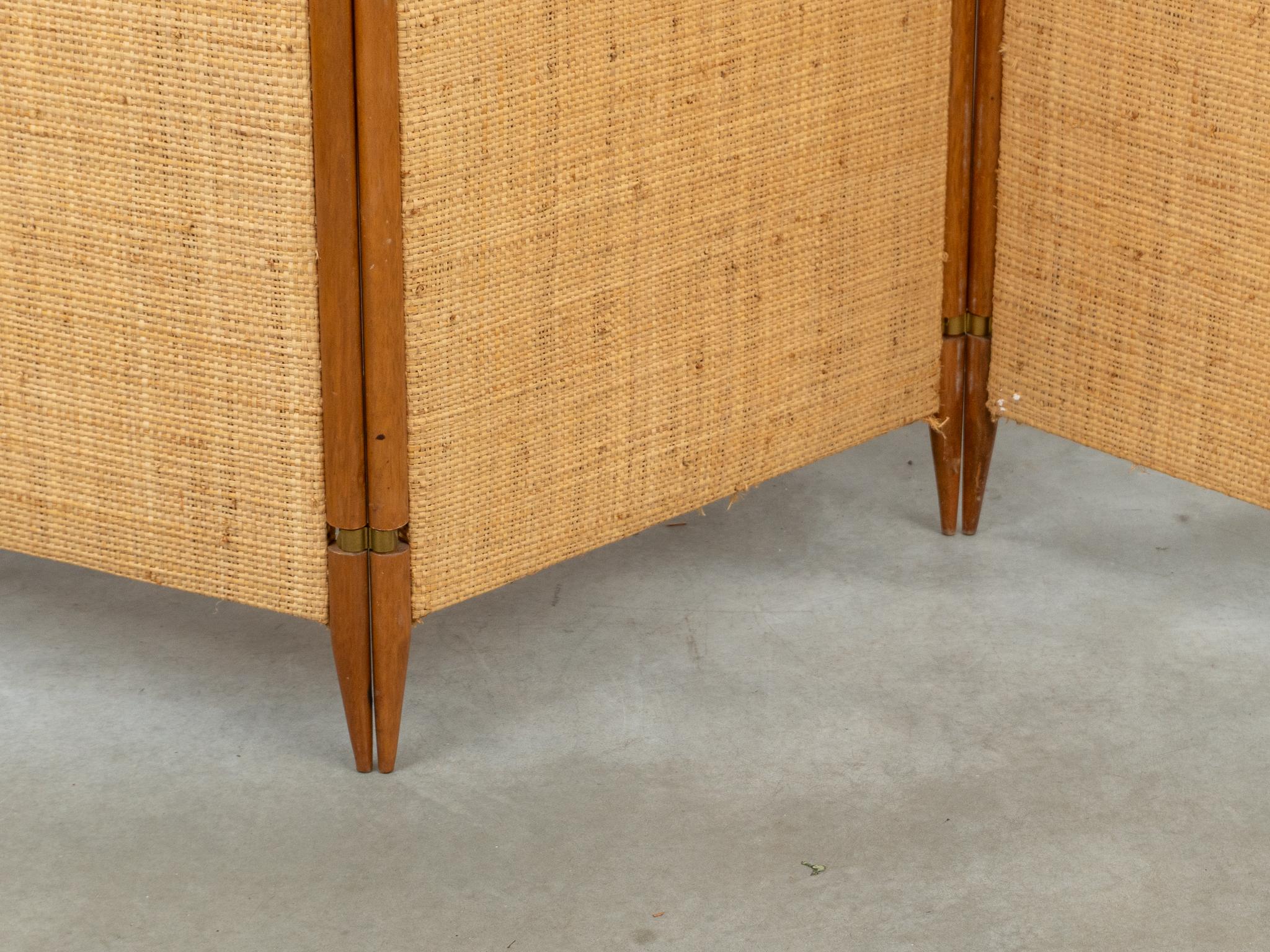 Hand-Crafted Mid-Century Modern Teak and Cane Three Panel Folding Screen, Denmark, 1960s