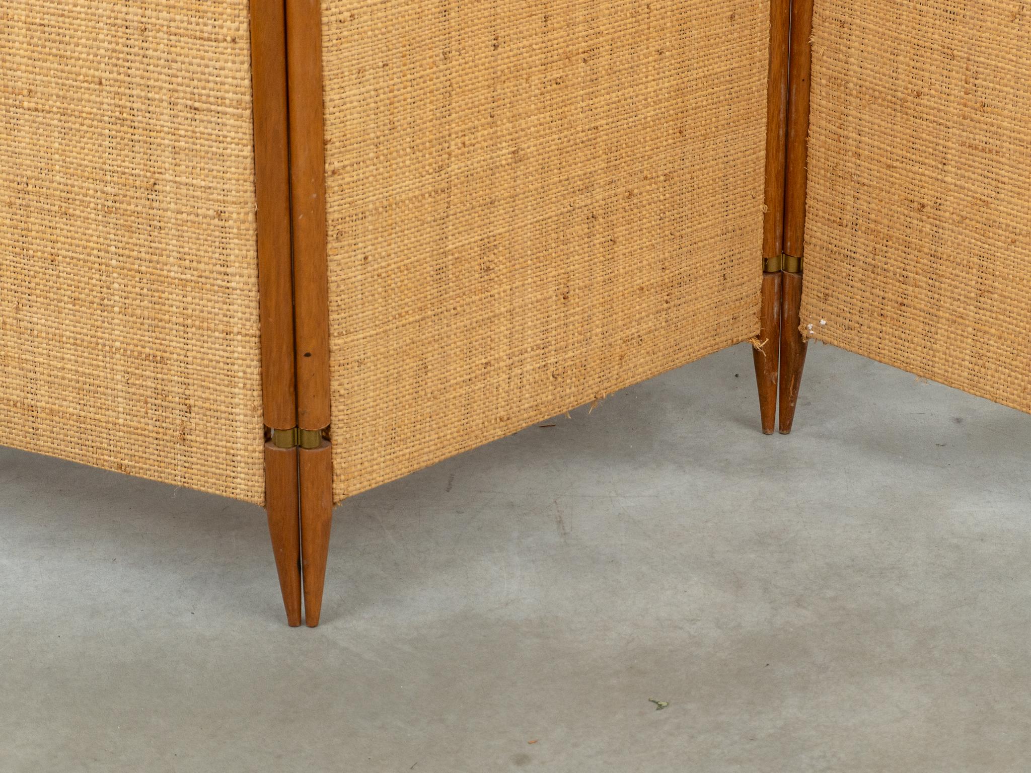 Mid-Century Modern Teak and Cane Three Panel Folding Screen, Denmark, 1960s In Good Condition In Antwerp, BE