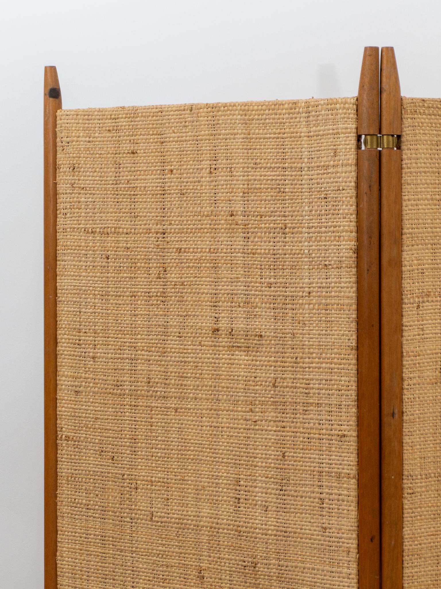 Mid-20th Century Mid-Century Modern Teak and Cane Three Panel Folding Screen, Denmark, 1960s