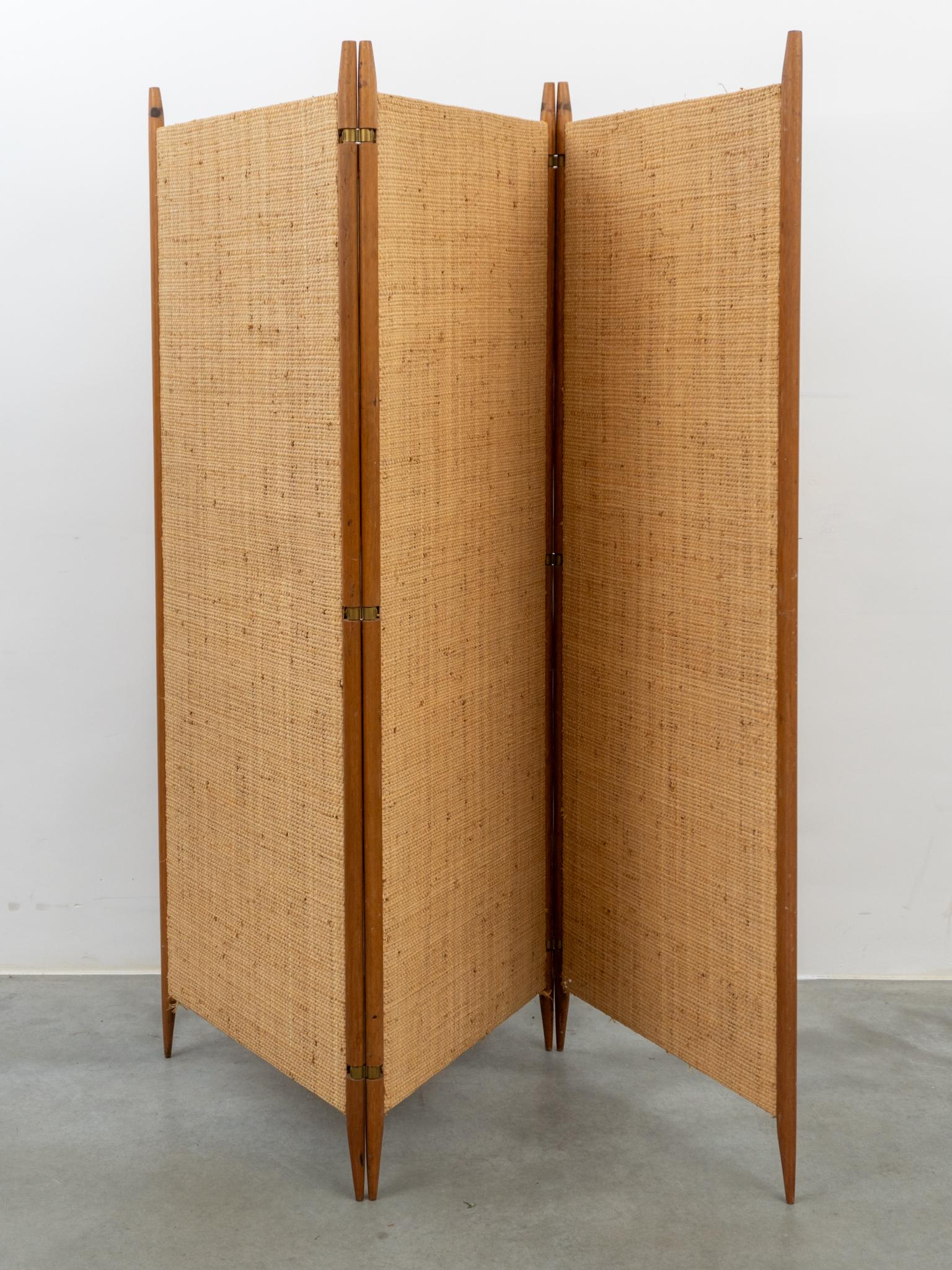 Mid-Century Modern Teak and Cane Three Panel Folding Screen, Denmark, 1960s 1