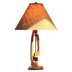 Mid century modern teak and canvas table lamp, late 1950s