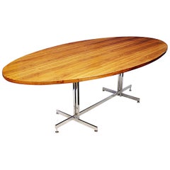 Mid-Century Modern Teak and Chrome Dining Conference Table Desk by Hugh Acton